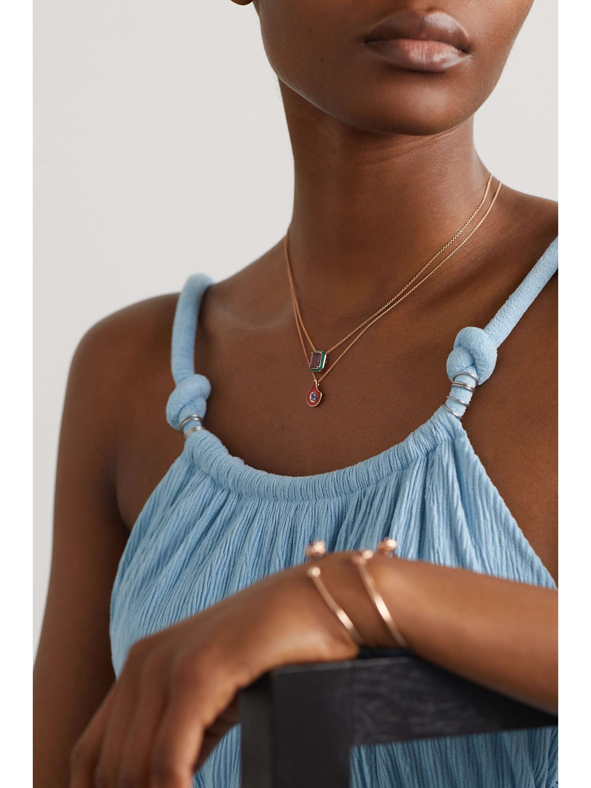 SELIM MOUZANNAR Fish For Love 18-karat rose gold, enamel and sapphire necklace