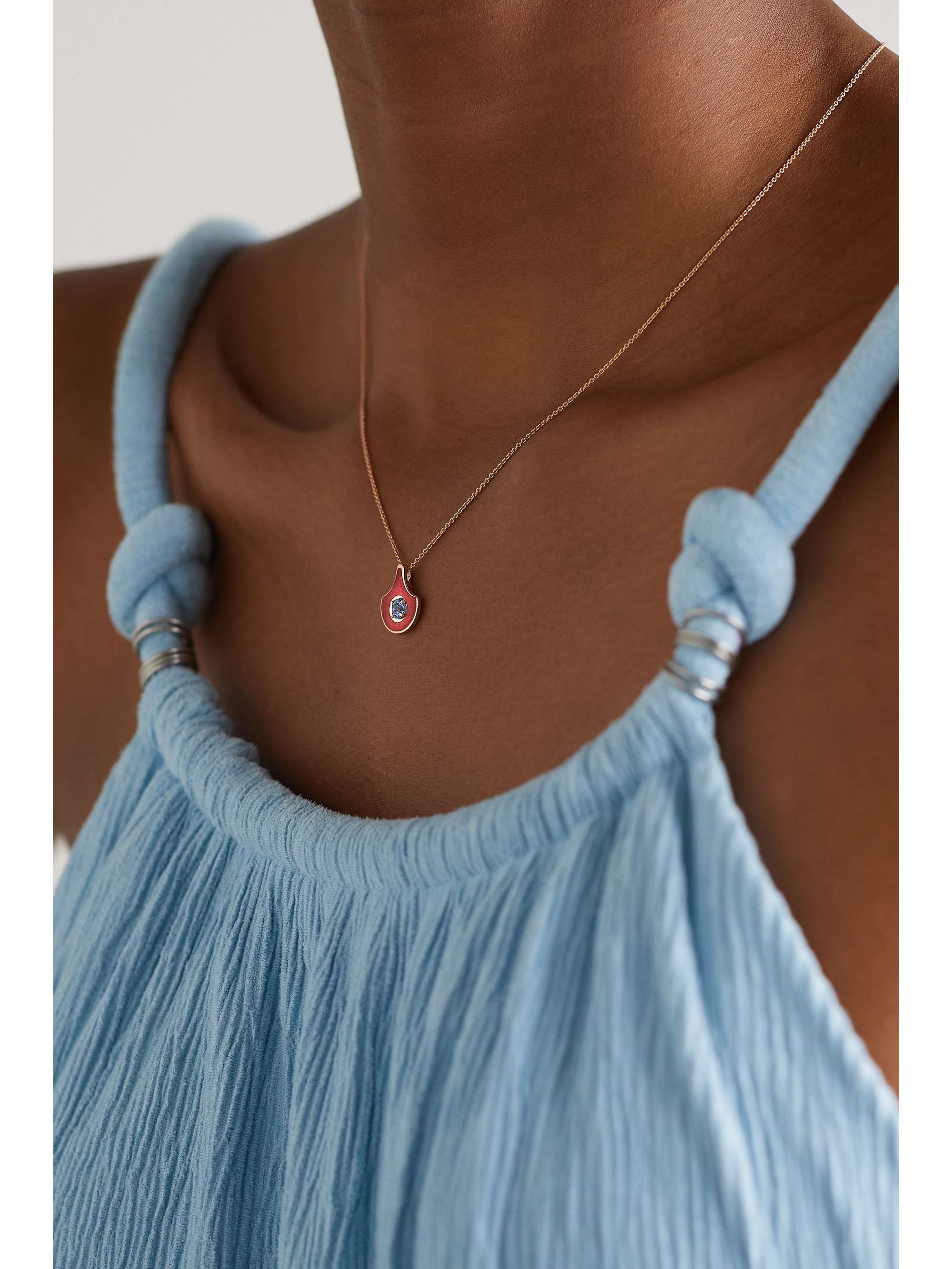 SELIM MOUZANNAR Fish For Love 18-karat rose gold, enamel and sapphire necklace