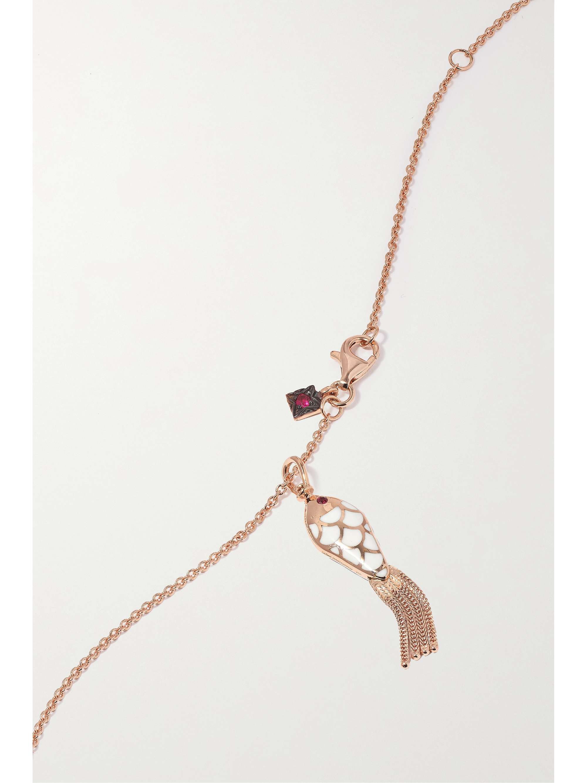SELIM MOUZANNAR Fish For Love 18-karat rose gold, enamel and ruby necklace