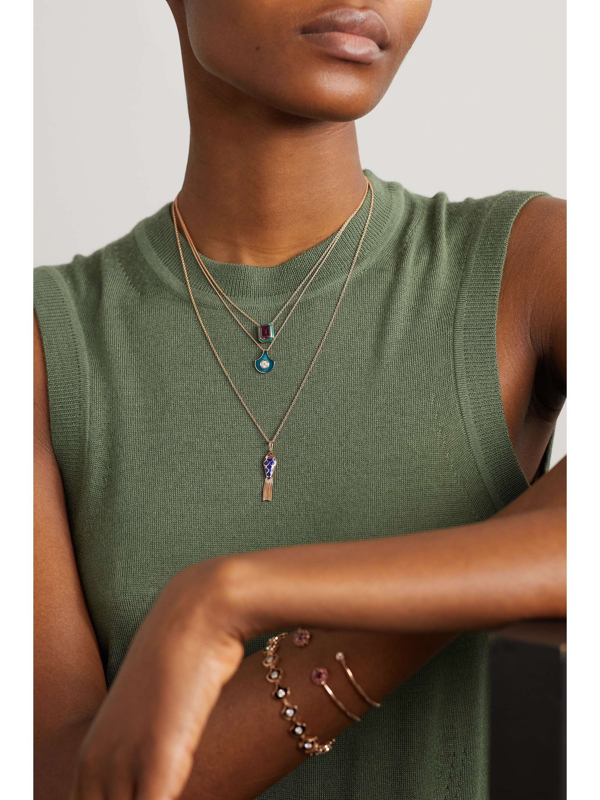 SELIM MOUZANNAR Fish For Love 18-karat rose gold, enamel and ruby necklace