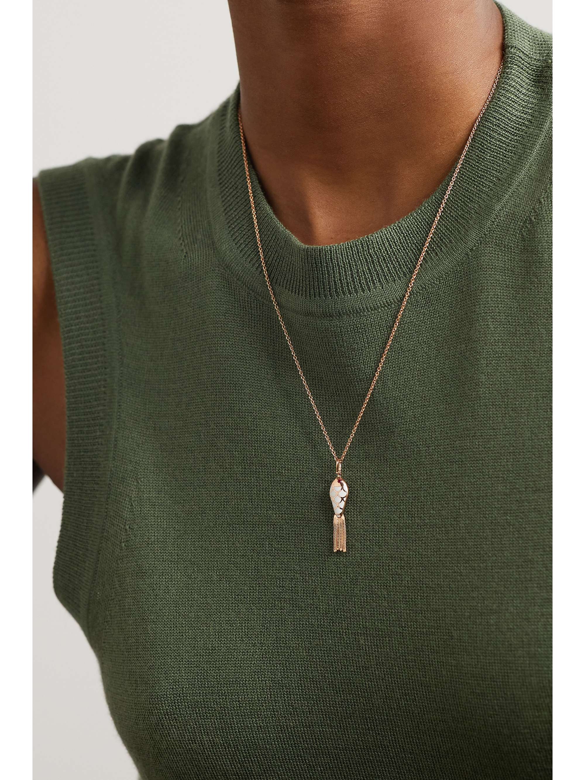 SELIM MOUZANNAR Fish For Love 18-karat rose gold, enamel and ruby necklace