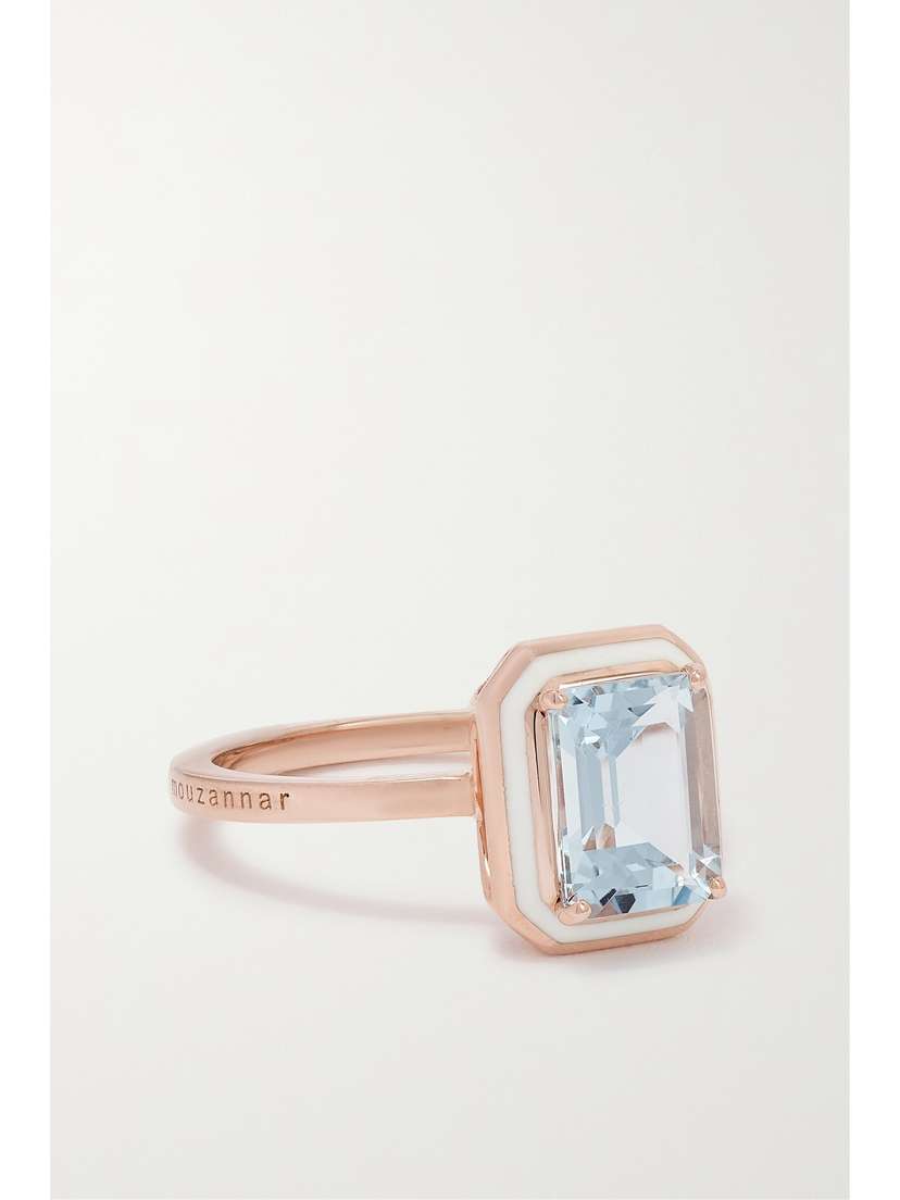 Selim Mouzannar Mina 18-karat Rose Gold, Enamel And Aquamarine Ring