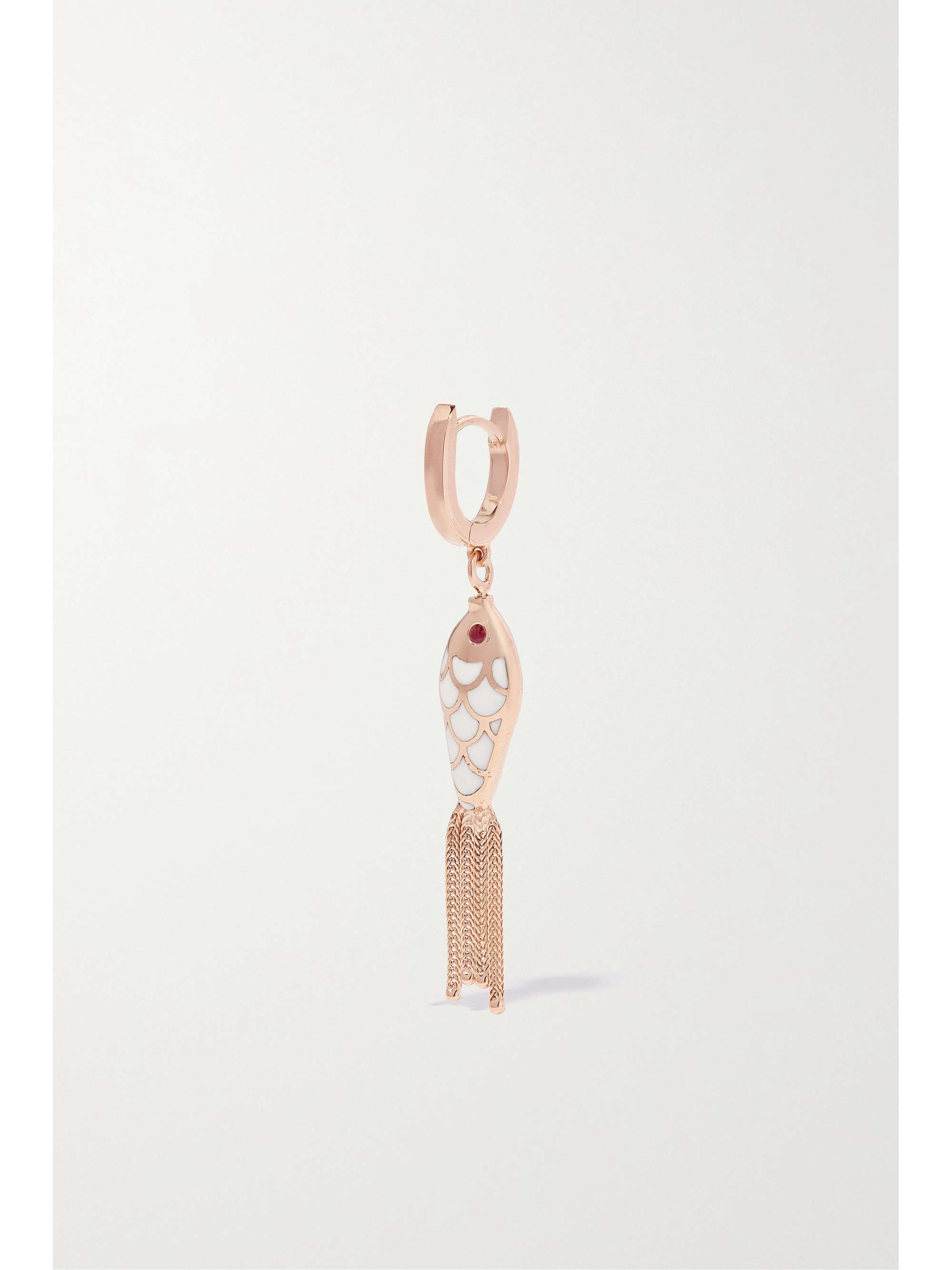 SELIM MOUZANNAR Fish For Love 18-karat rose gold, enamel, diamond and ruby single earring