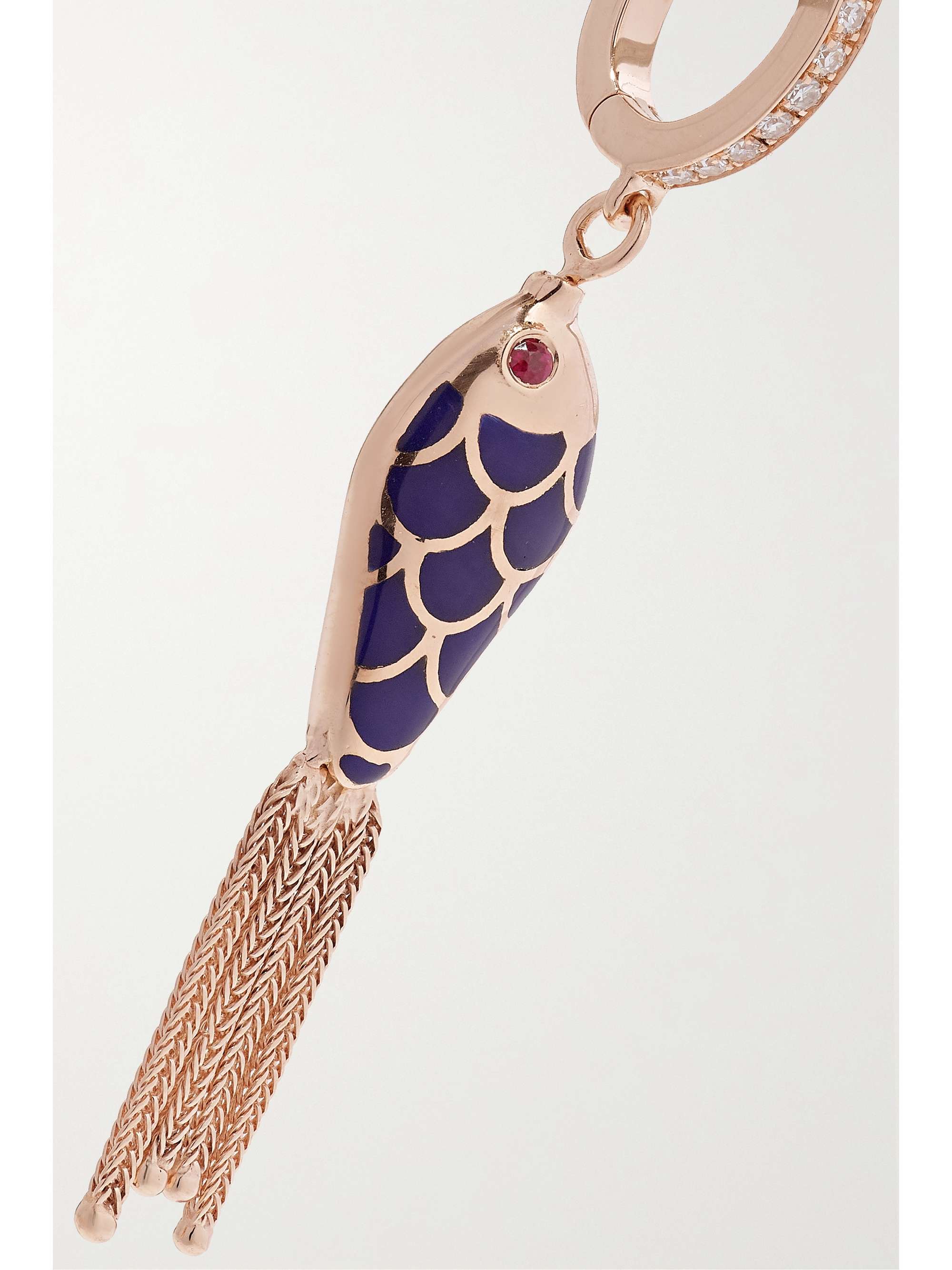 SELIM MOUZANNAR Fish For Love 18-karat rose gold, enamel, diamond and ruby single earring
