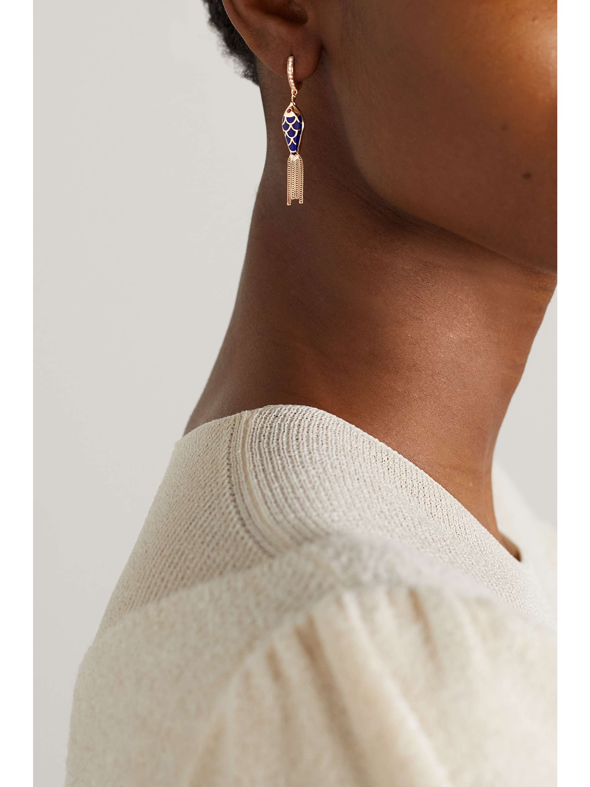SELIM MOUZANNAR Fish For Love 18-karat rose gold, enamel, diamond and ruby single earring