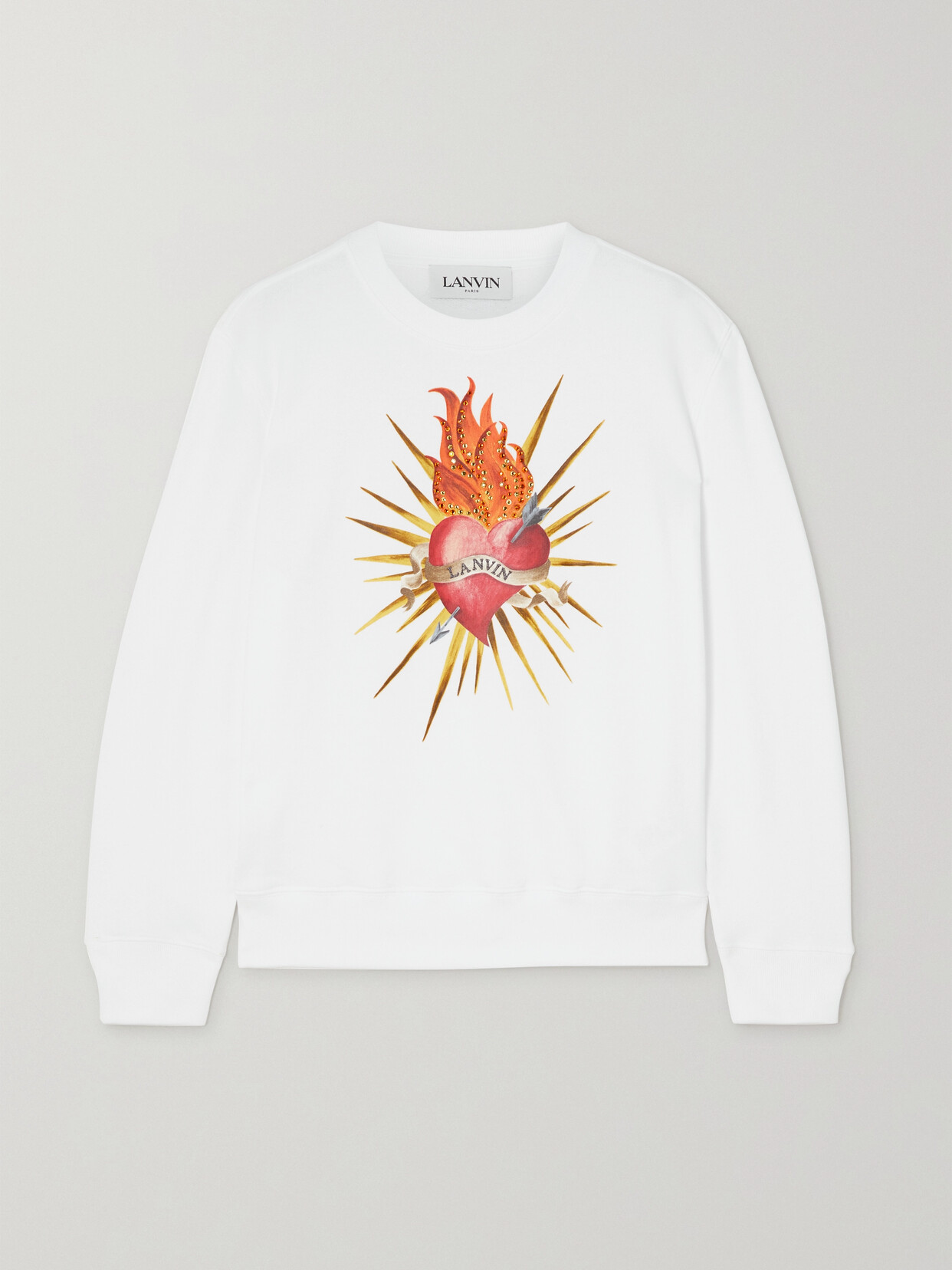 Lanvin Crystal-embellished Embroidered Printed Cotton-jersey Sweatshirt - White
