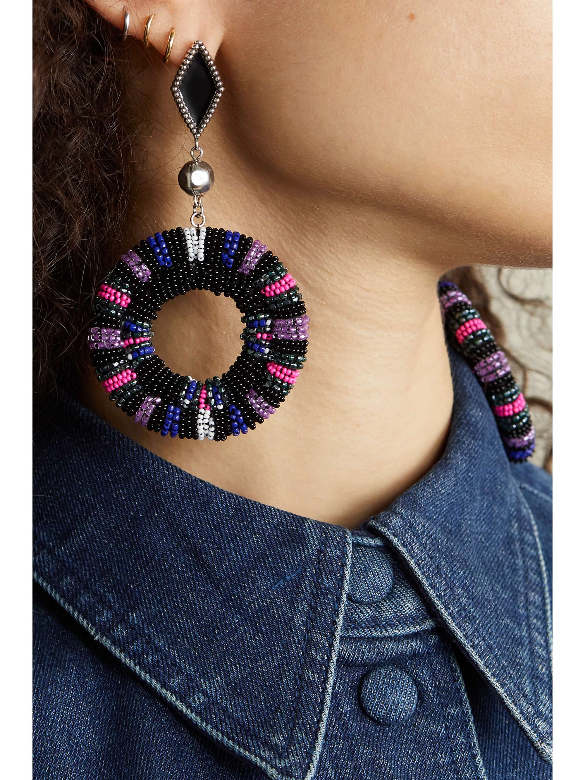 ISABEL MARANT Silver-tone, bead and enamel earrings