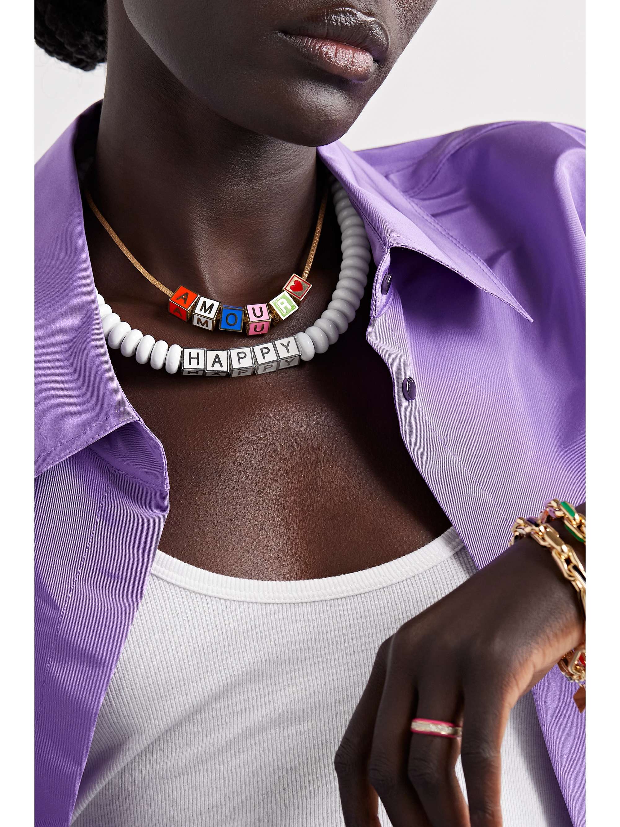 LAUREN RUBINSKI Happy sterling silver, enamel and bead necklace