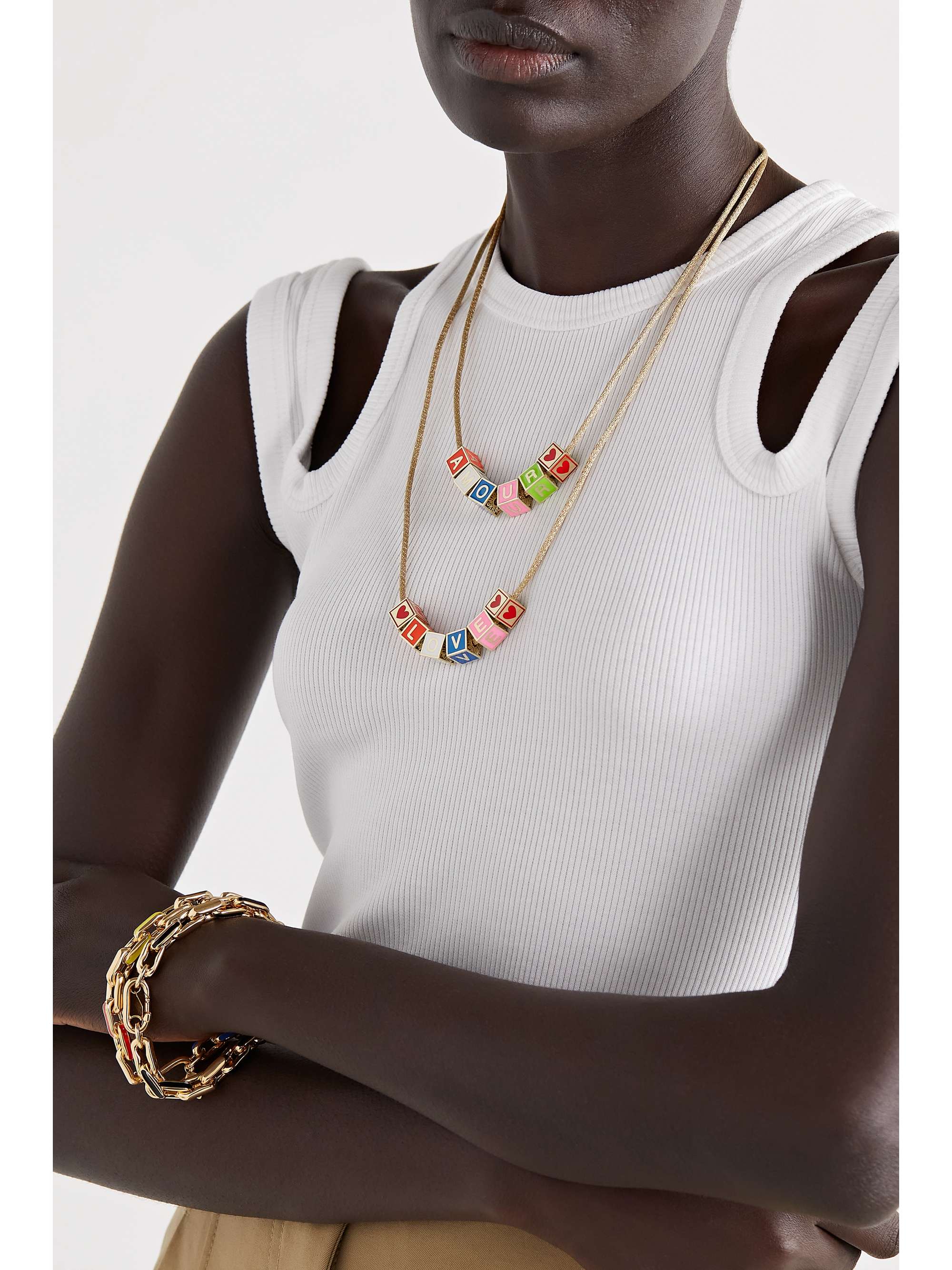 LAUREN RUBINSKI Love 14-karat gold and enamel necklace