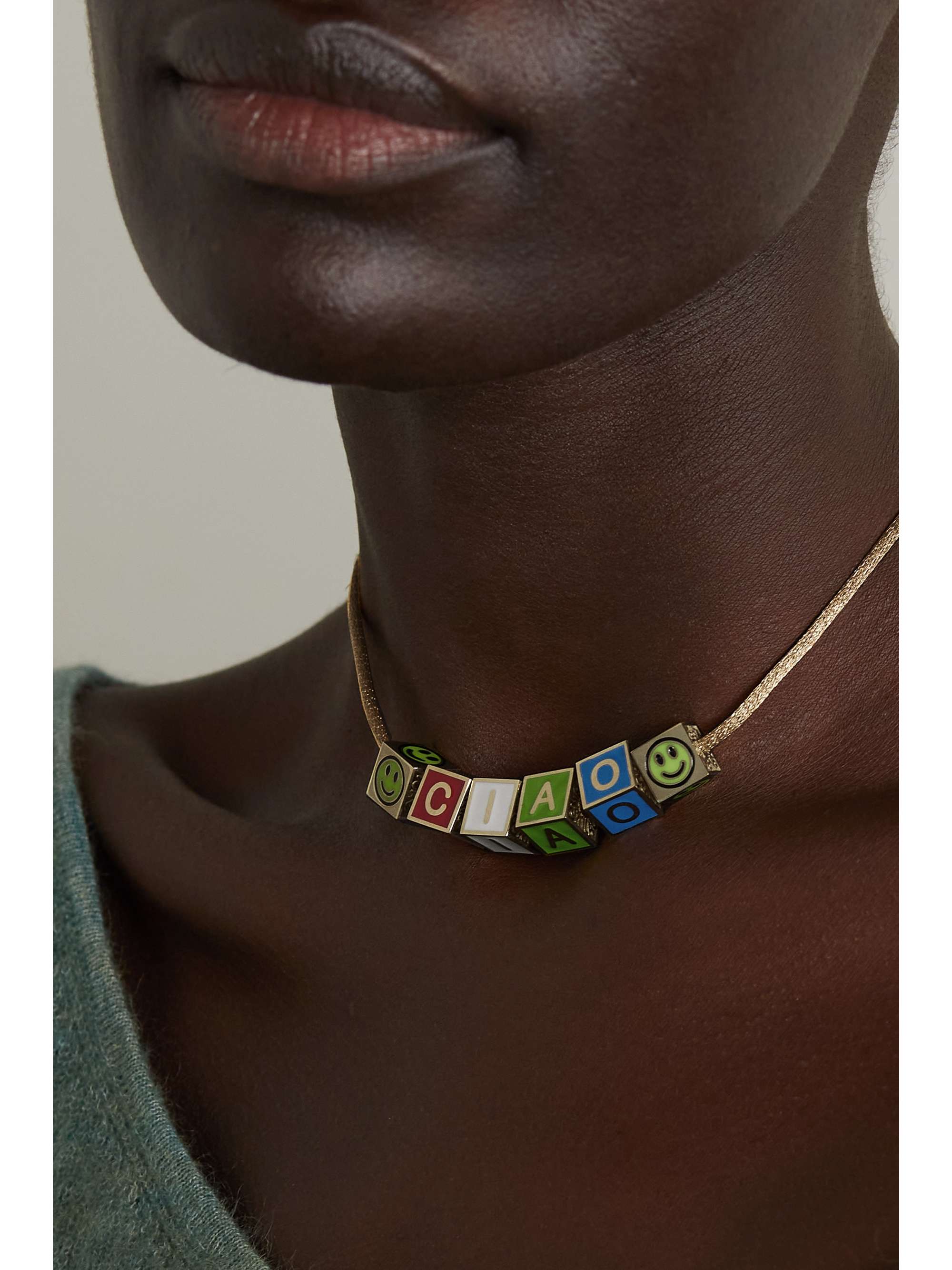 LAUREN RUBINSKI Love 14-karat gold and enamel necklace