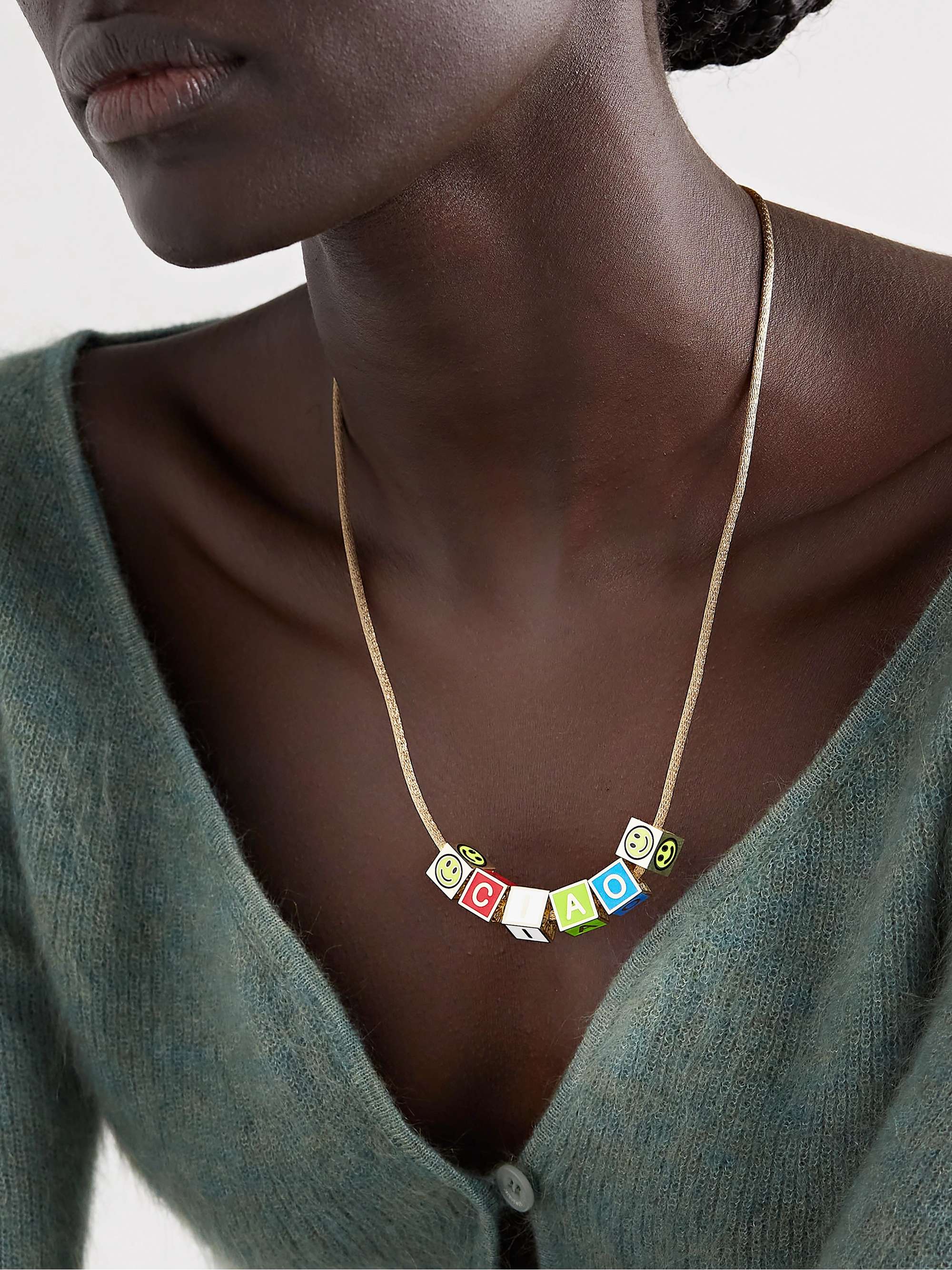 LAUREN RUBINSKI Love 14-karat gold and enamel necklace