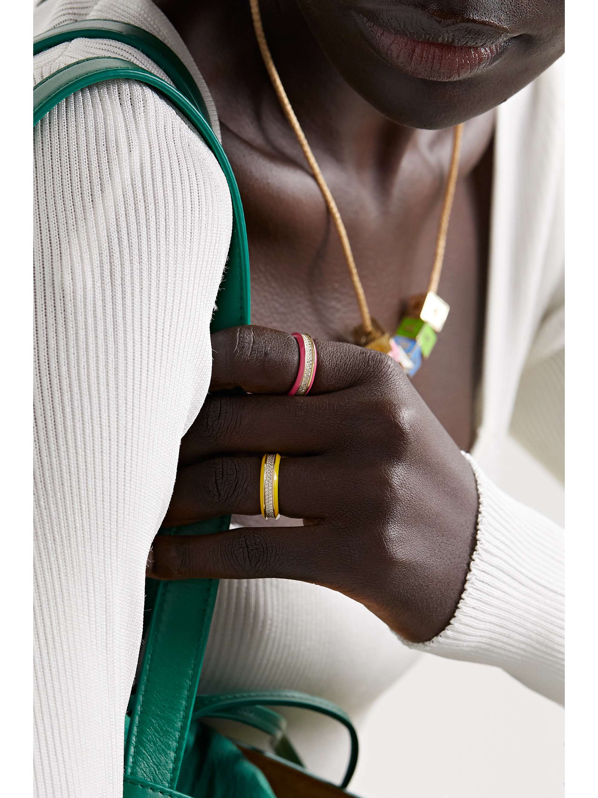 LAUREN RUBINSKI 14-karat gold, enamel and diamond ring