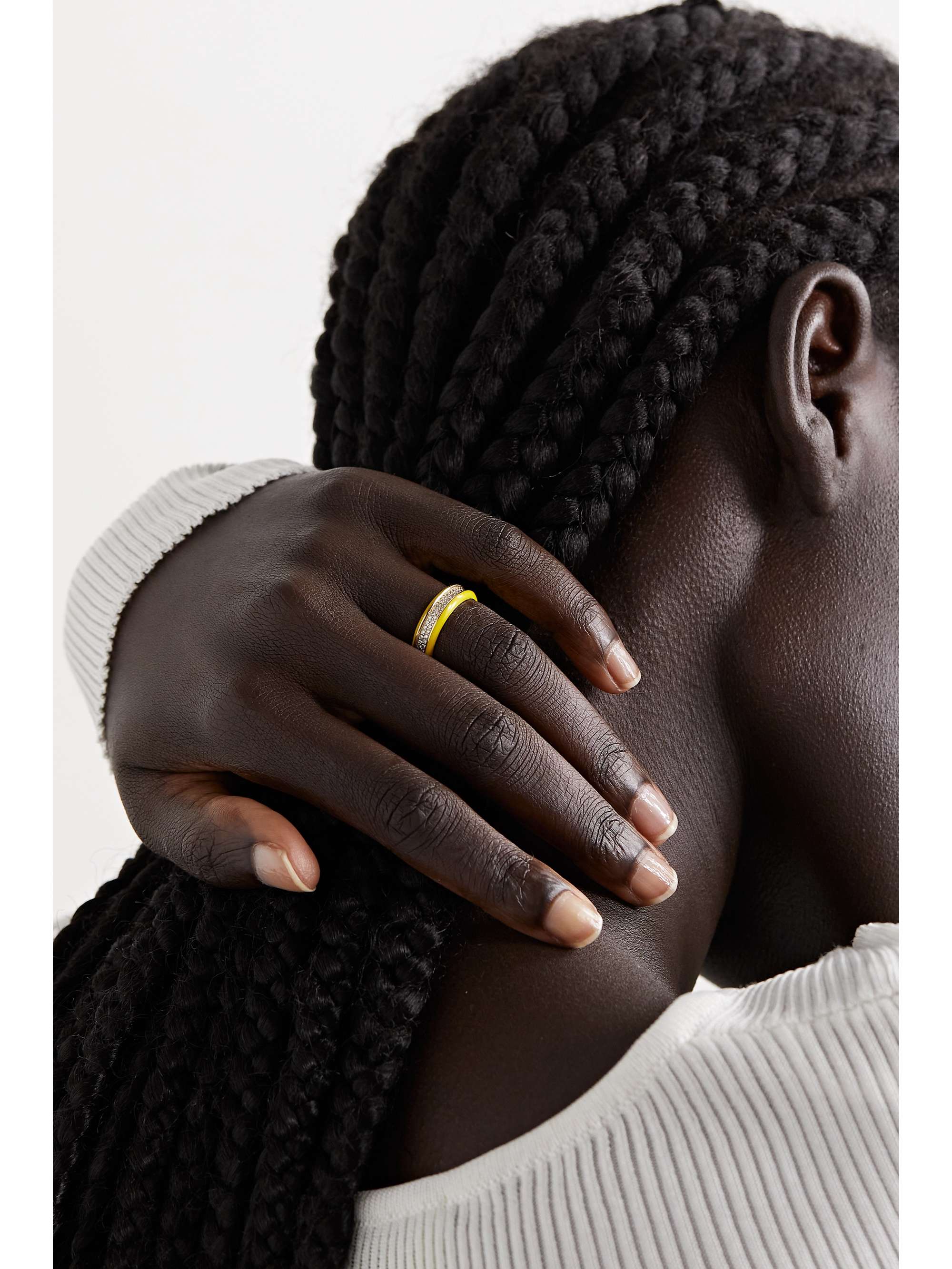 LAUREN RUBINSKI 14-karat gold, enamel and diamond ring
