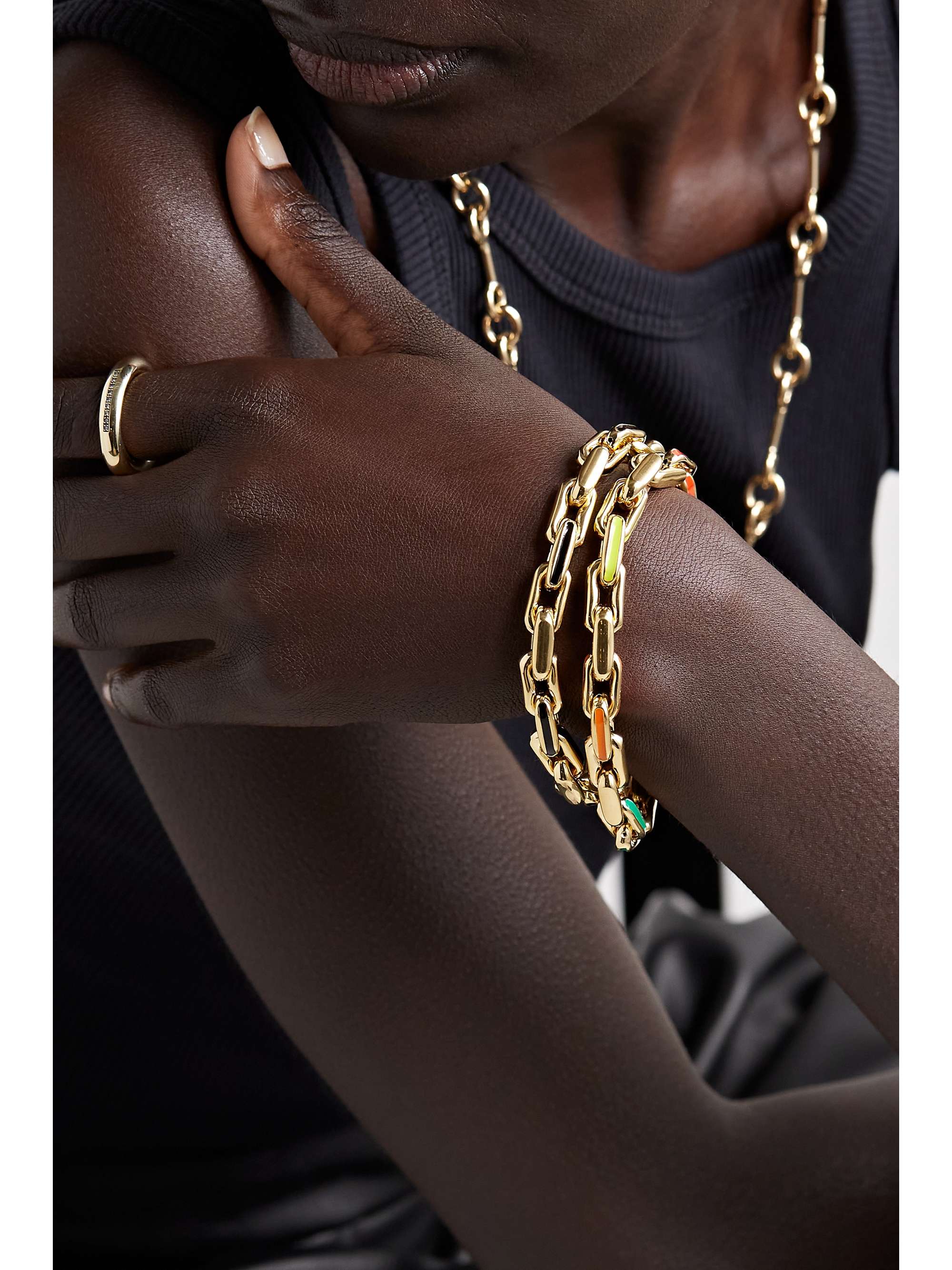 LAUREN RUBINSKI Small 14-karat gold and enamel bracelet