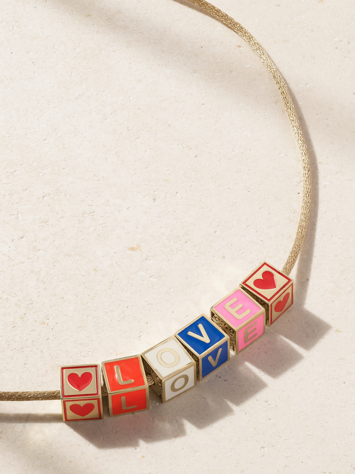 Shop Lauren Rubinski Love 14-karat Gold And Enamel Necklace