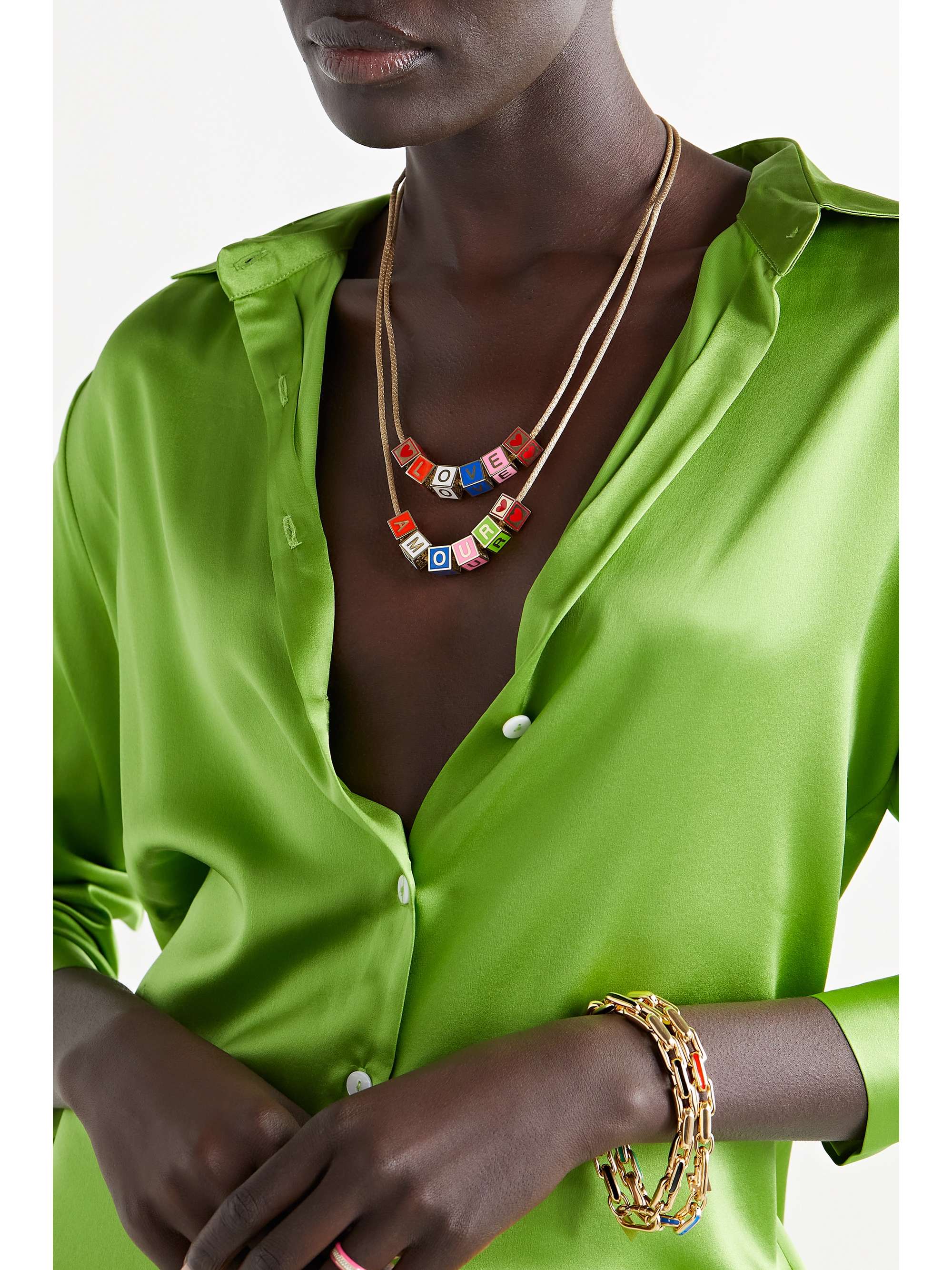 LAUREN RUBINSKI Love 14-karat gold and enamel necklace