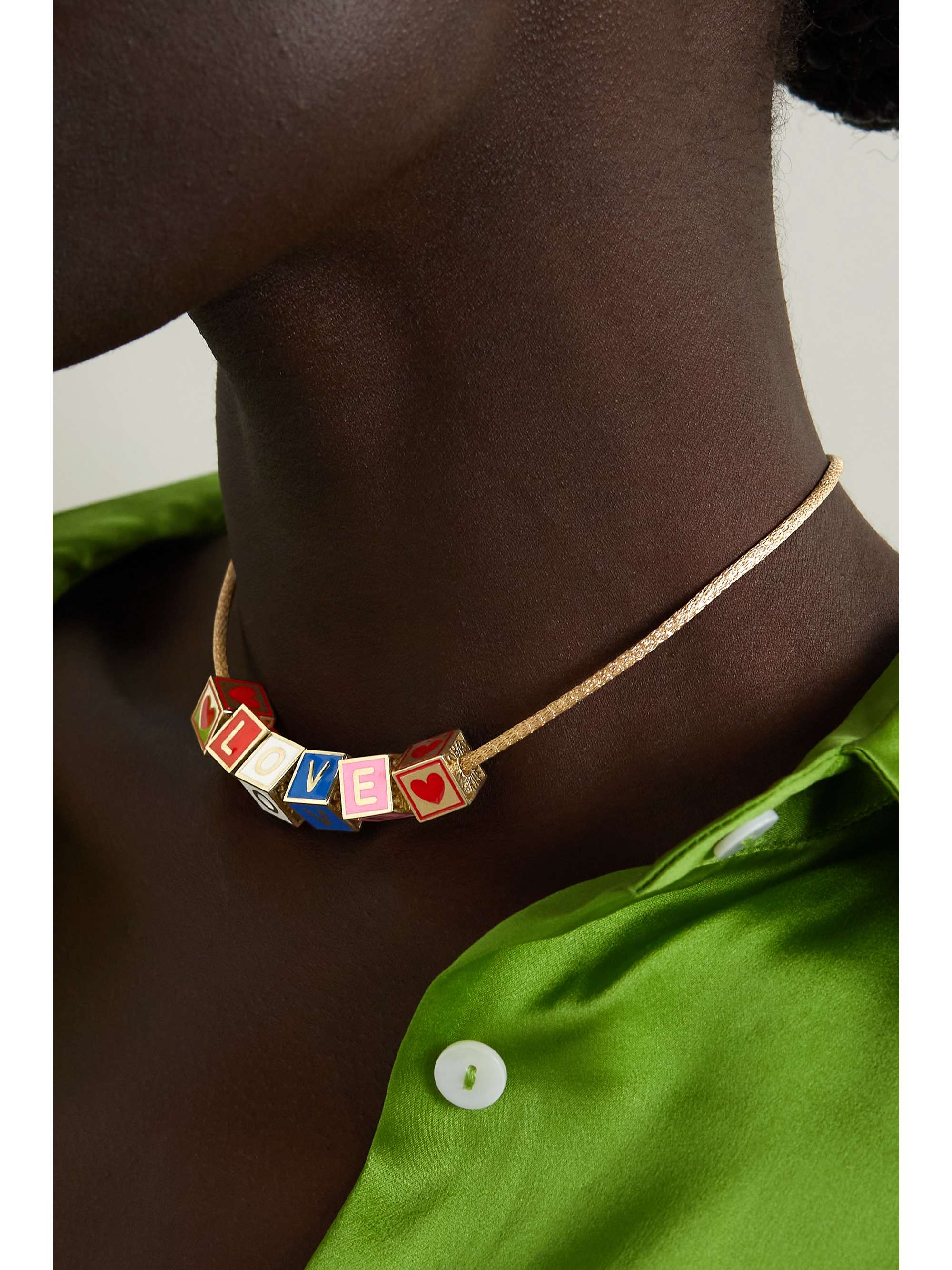 LAUREN RUBINSKI Love 14-karat gold and enamel necklace