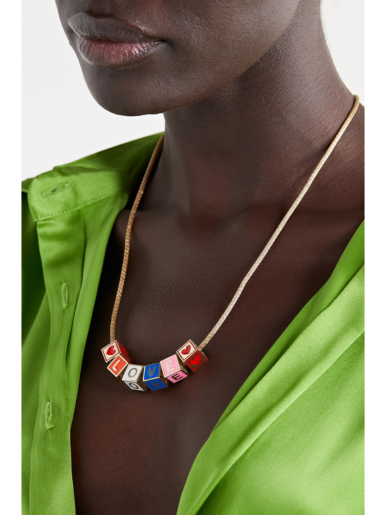 Shop Lauren Rubinski Love 14-karat Gold And Enamel Necklace