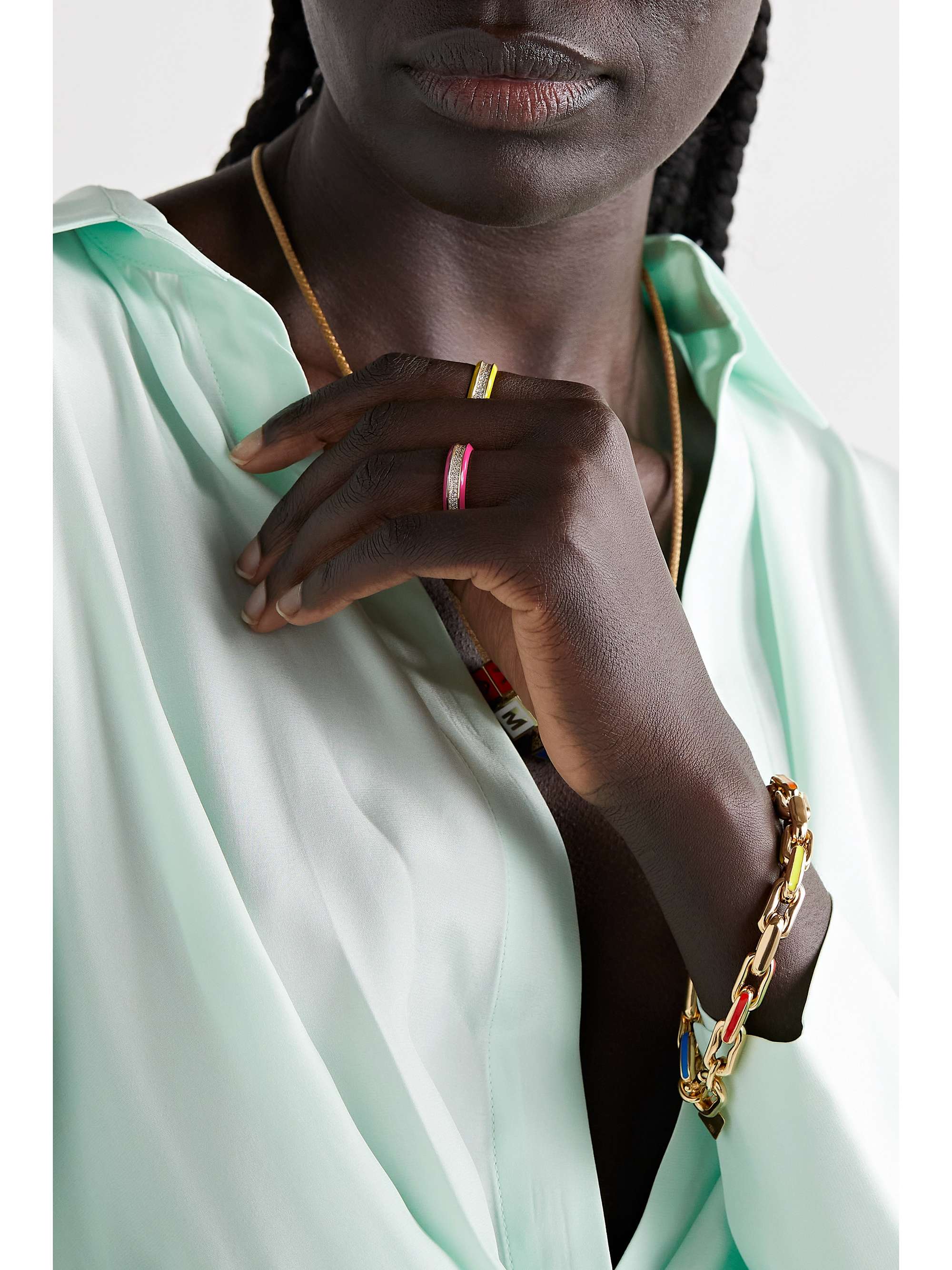 LAUREN RUBINSKI 14-karat gold, enamel and diamond ring
