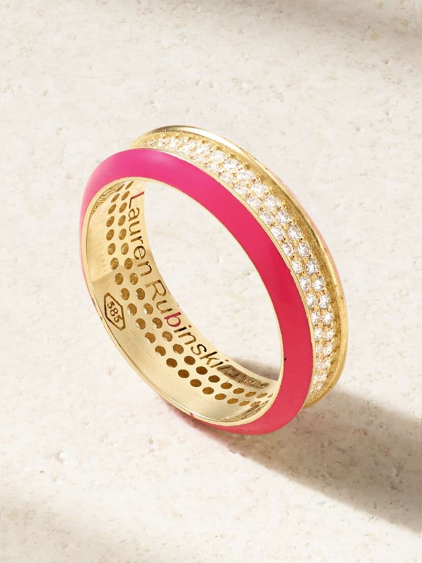 Lauren Rubinski 14-karat Gold, Enamel And Diamond Ring