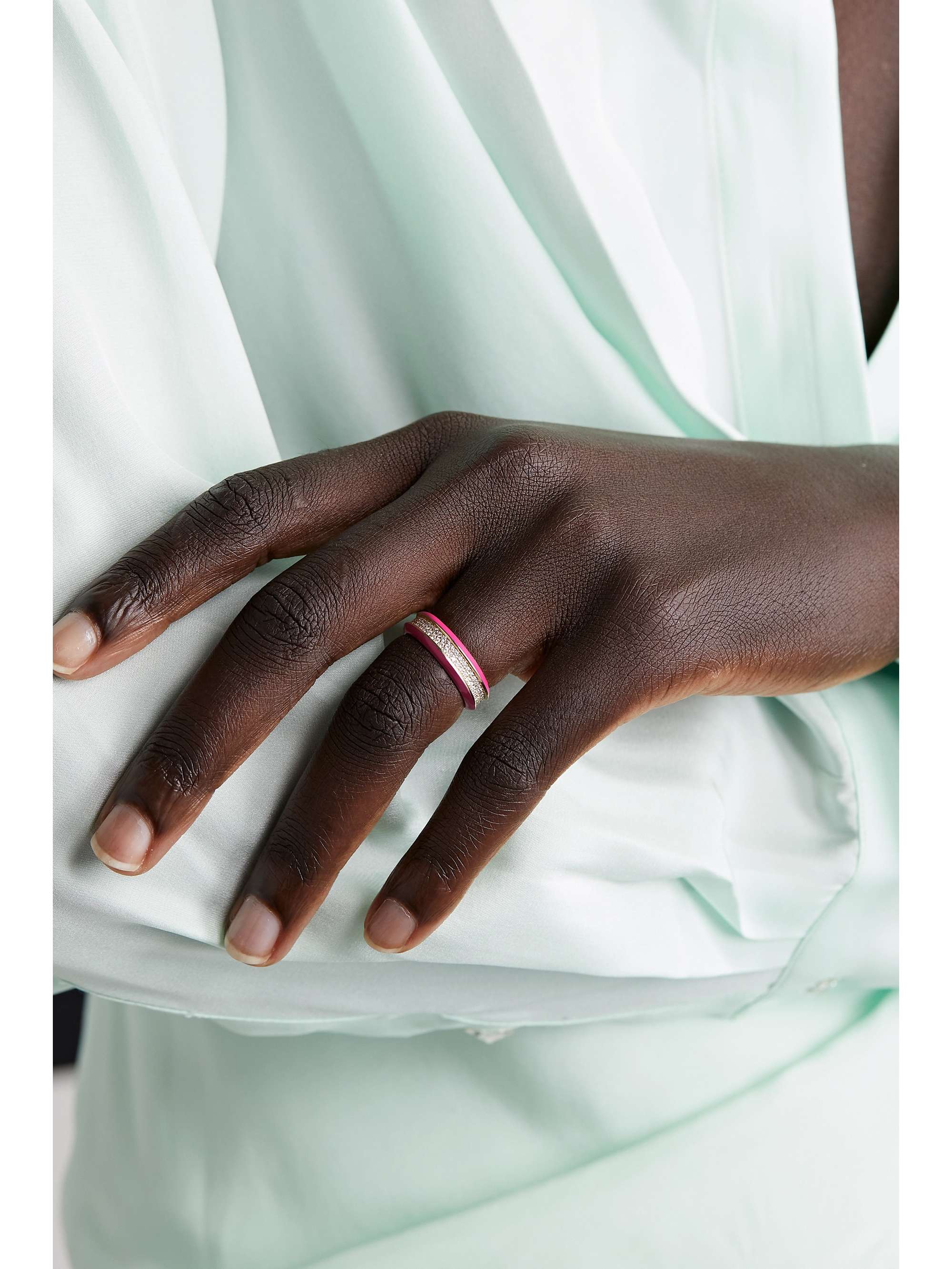 LAUREN RUBINSKI 14-karat gold, enamel and diamond ring