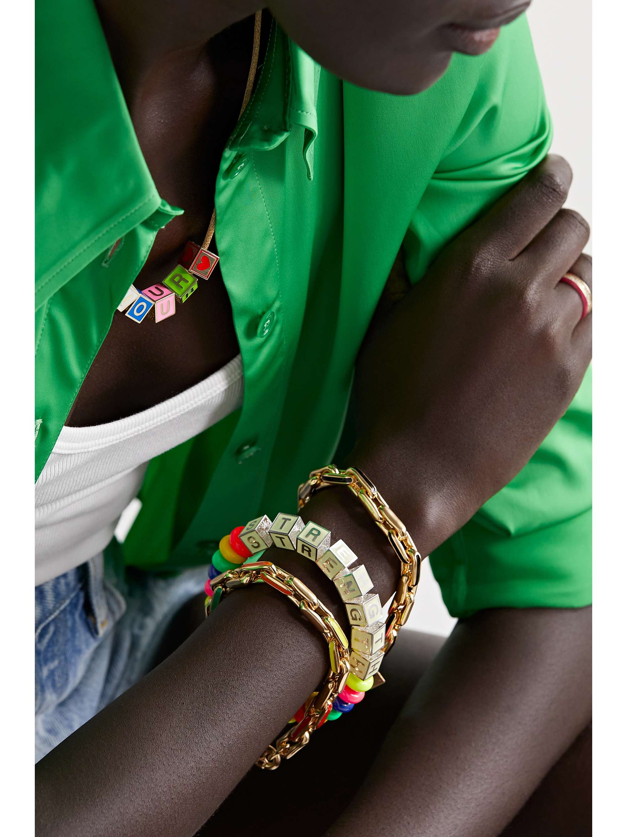 LAUREN RUBINSKI Strength sterling silver, enamel and bead bracelet