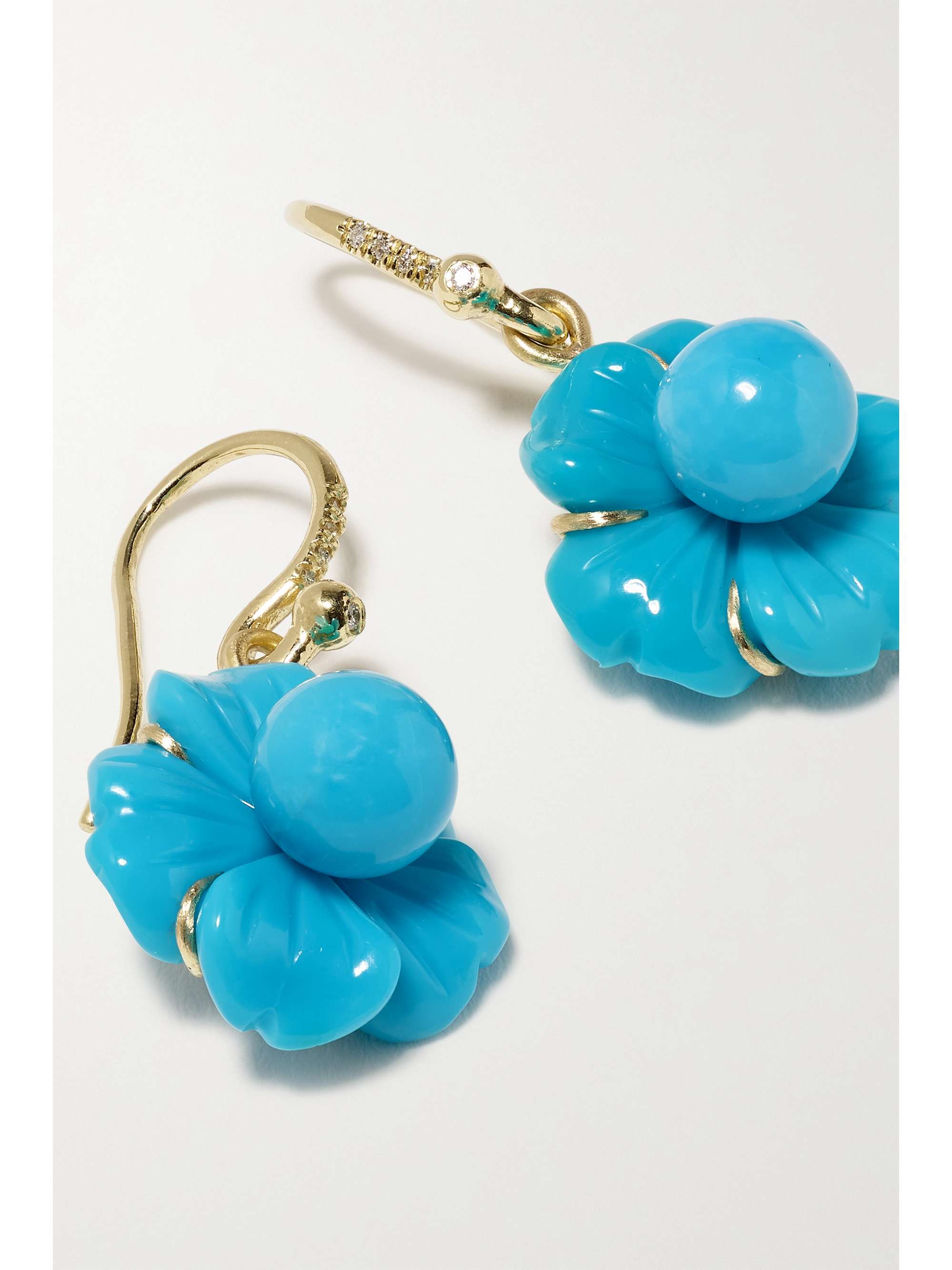 IRENE NEUWIRTH Tropical Flower 18-karat gold, turquoise and diamond earrings