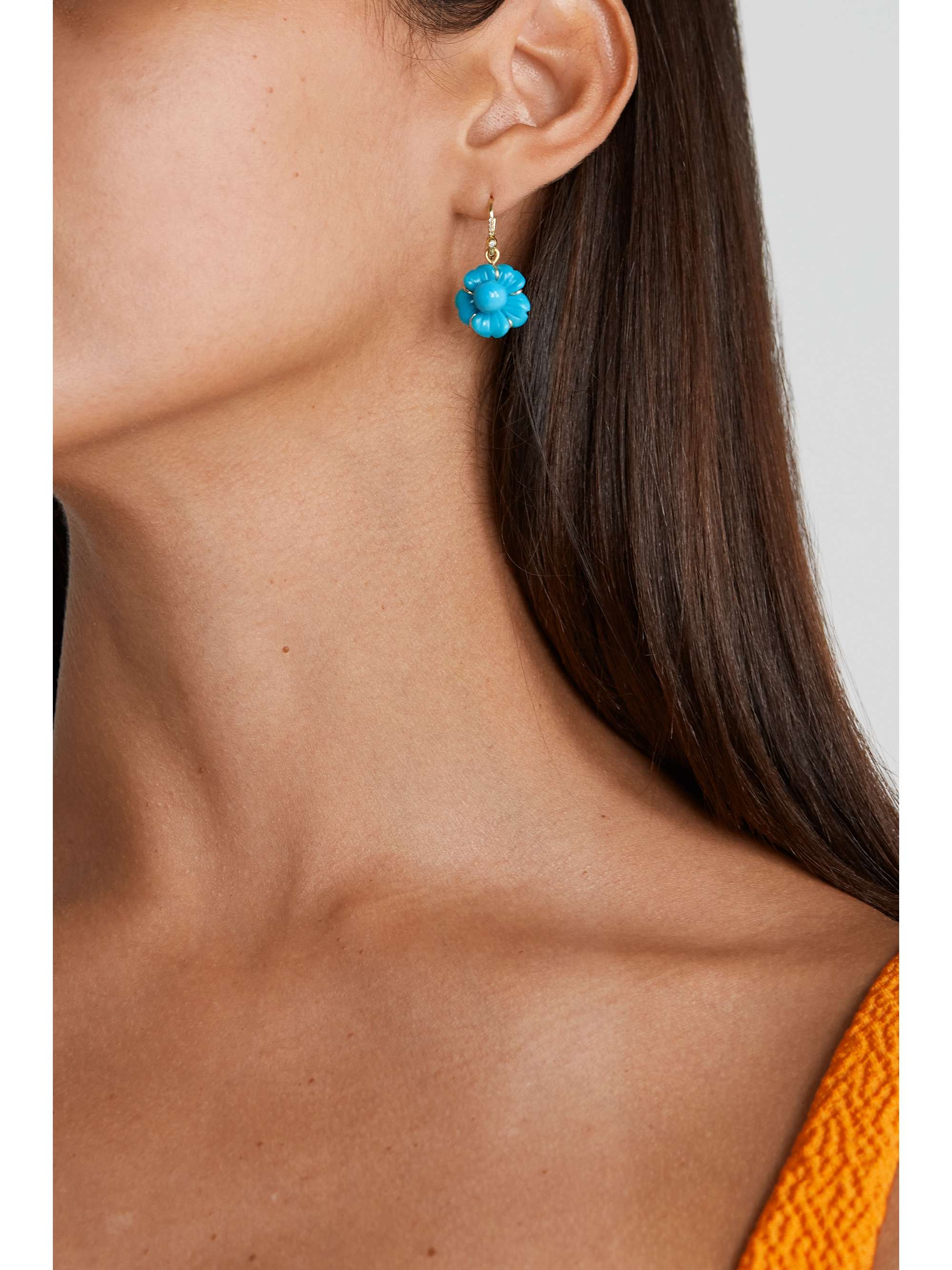 IRENE NEUWIRTH Tropical Flower 18-karat gold, turquoise and diamond earrings