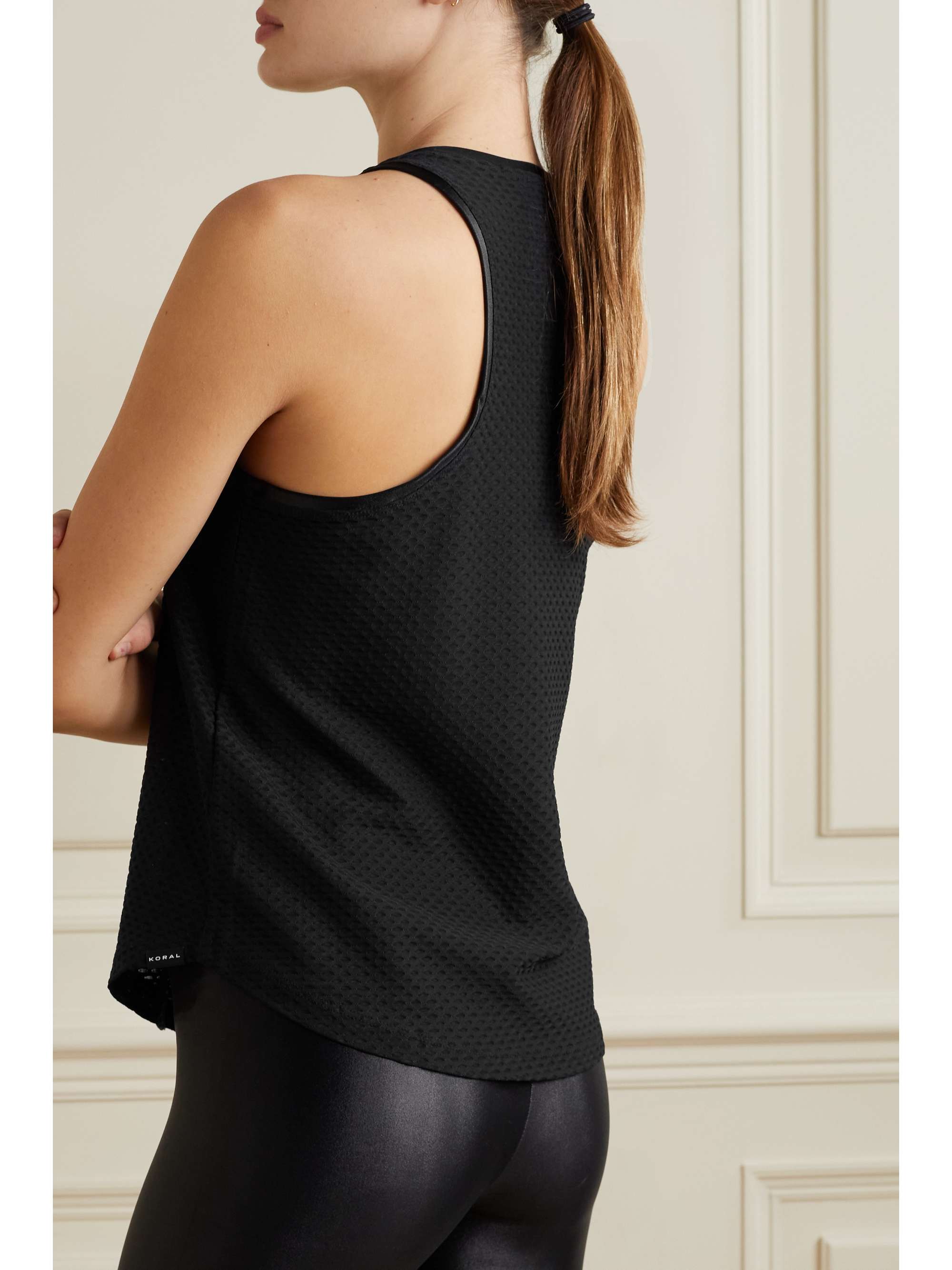 KORAL Aerate satin-trimmed stretch-mesh tank