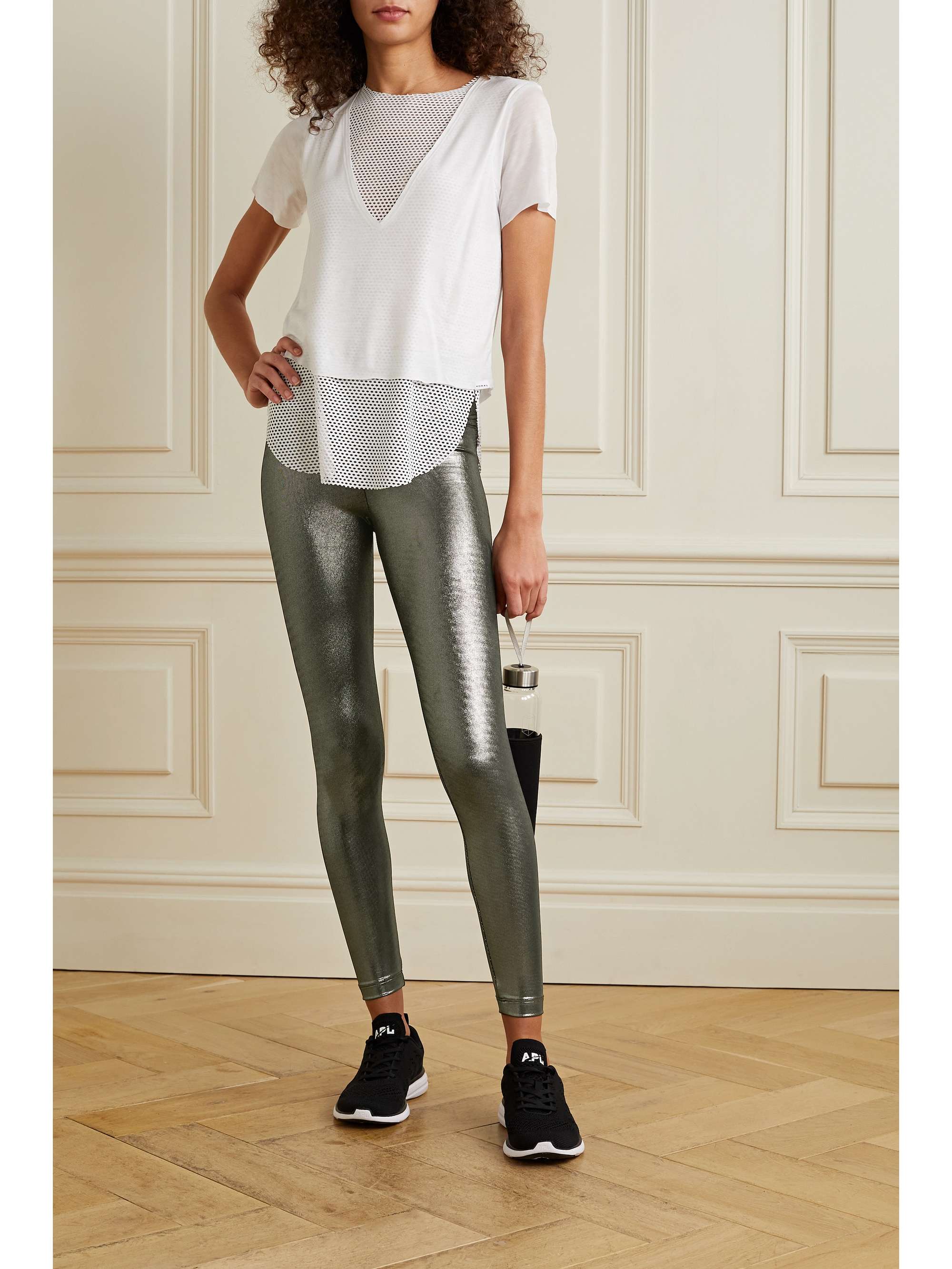 Silver Lustrous stretch leggings 