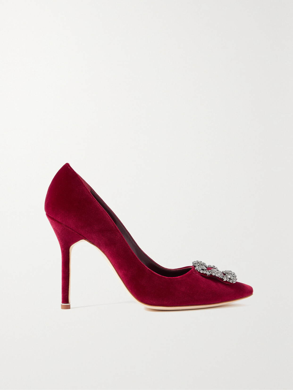 Manolo Blahnik Hangisi 105 Embellished Velvet Pumps - Burgundy