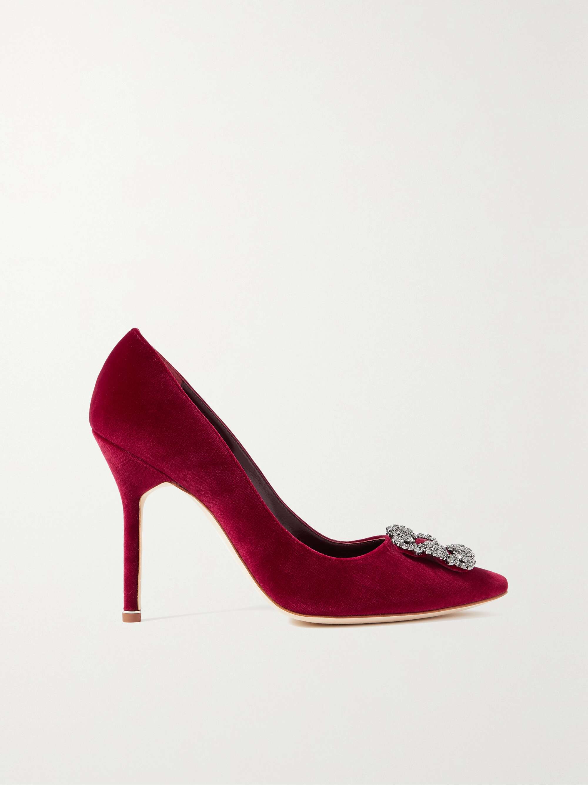 MANOLO BLAHNIK Hangisi 105 embellished velvet pumps | NET-A-PORTER