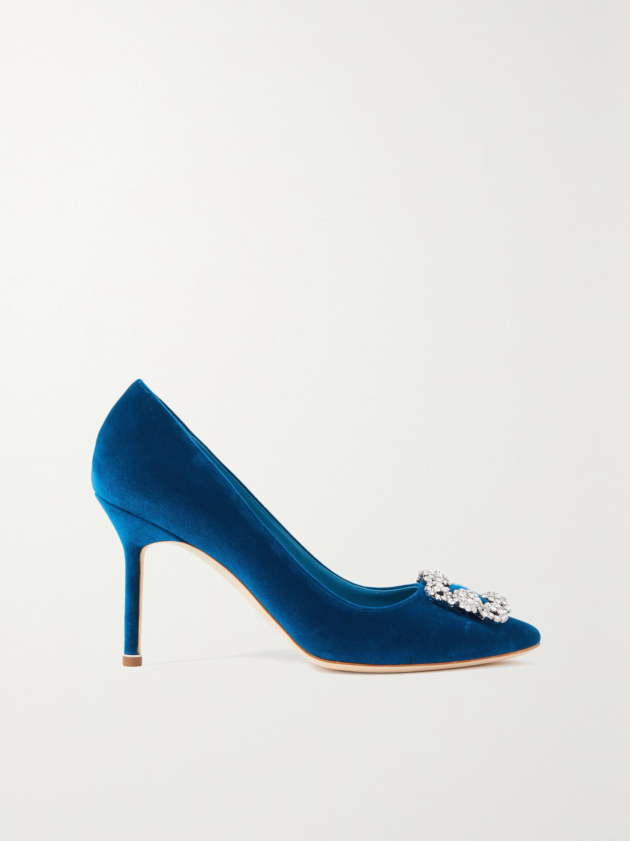 Manolo Blahnik - Hangisi 90 Embellished Velvet Pumps - Blue