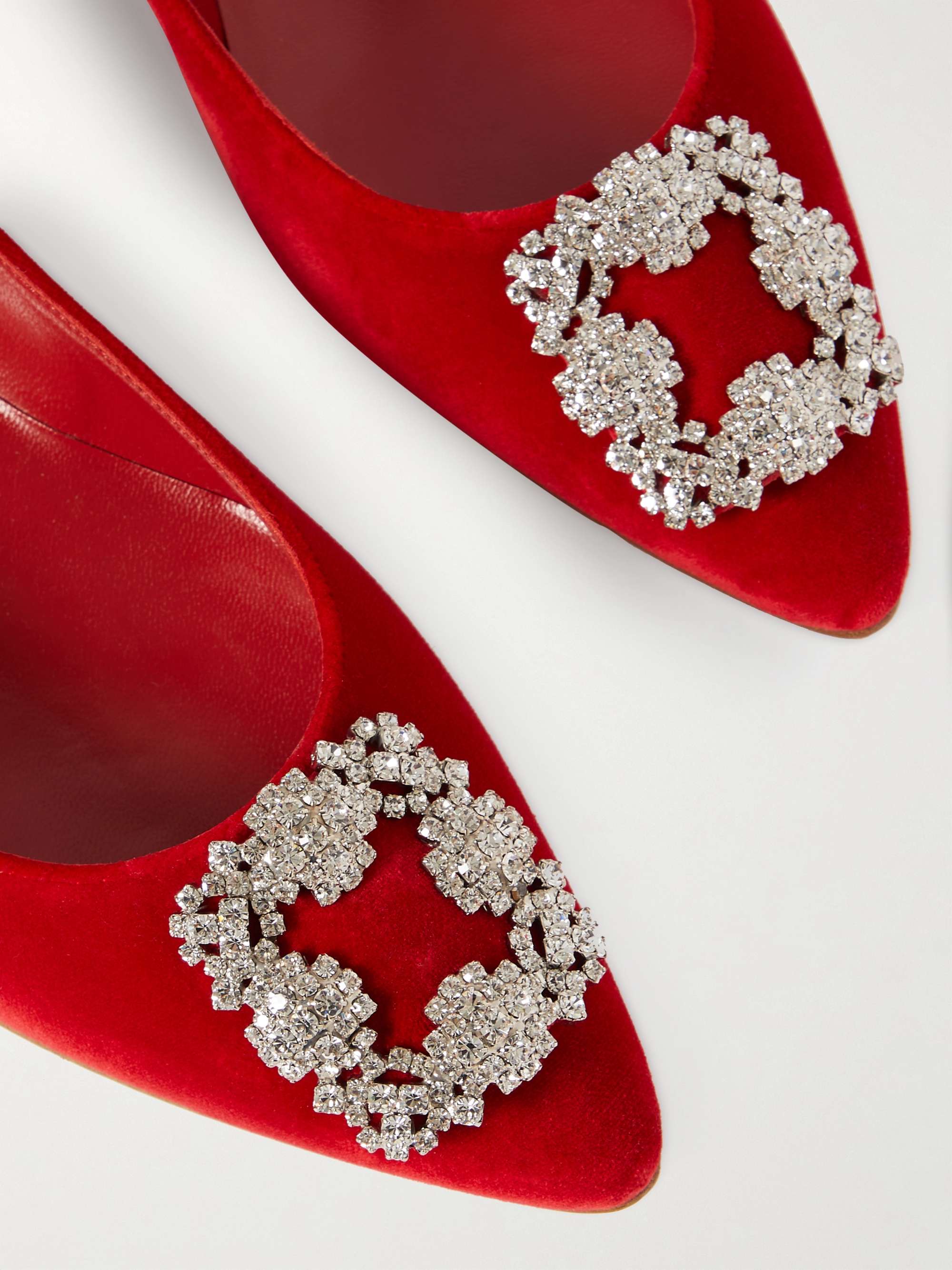 MANOLO BLAHNIK Hangisi crystal-embellished velvet point-toe flats
