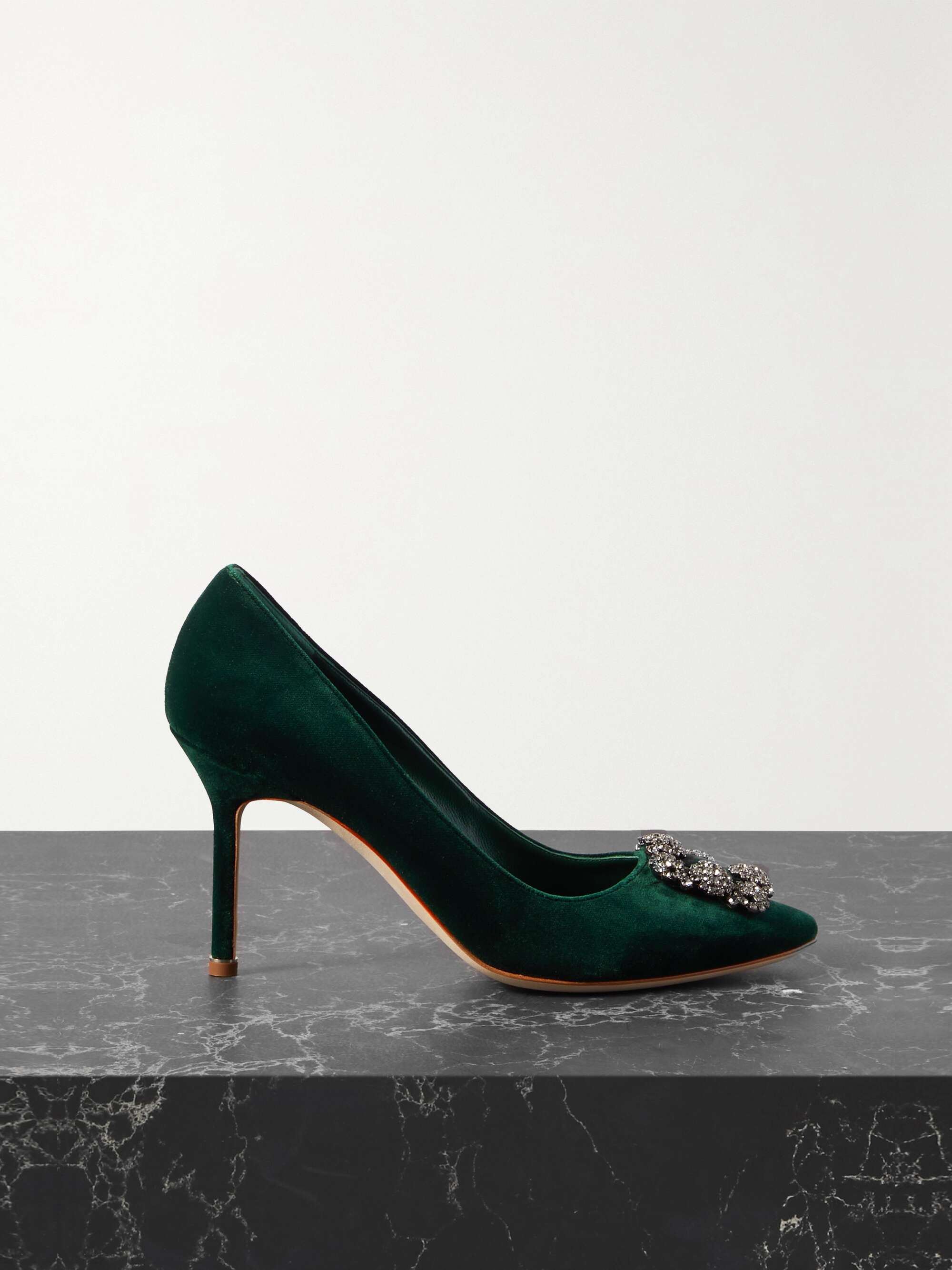 Manolo Blahnik Hangisi 90 Crystal-embellished Velvet Pumps