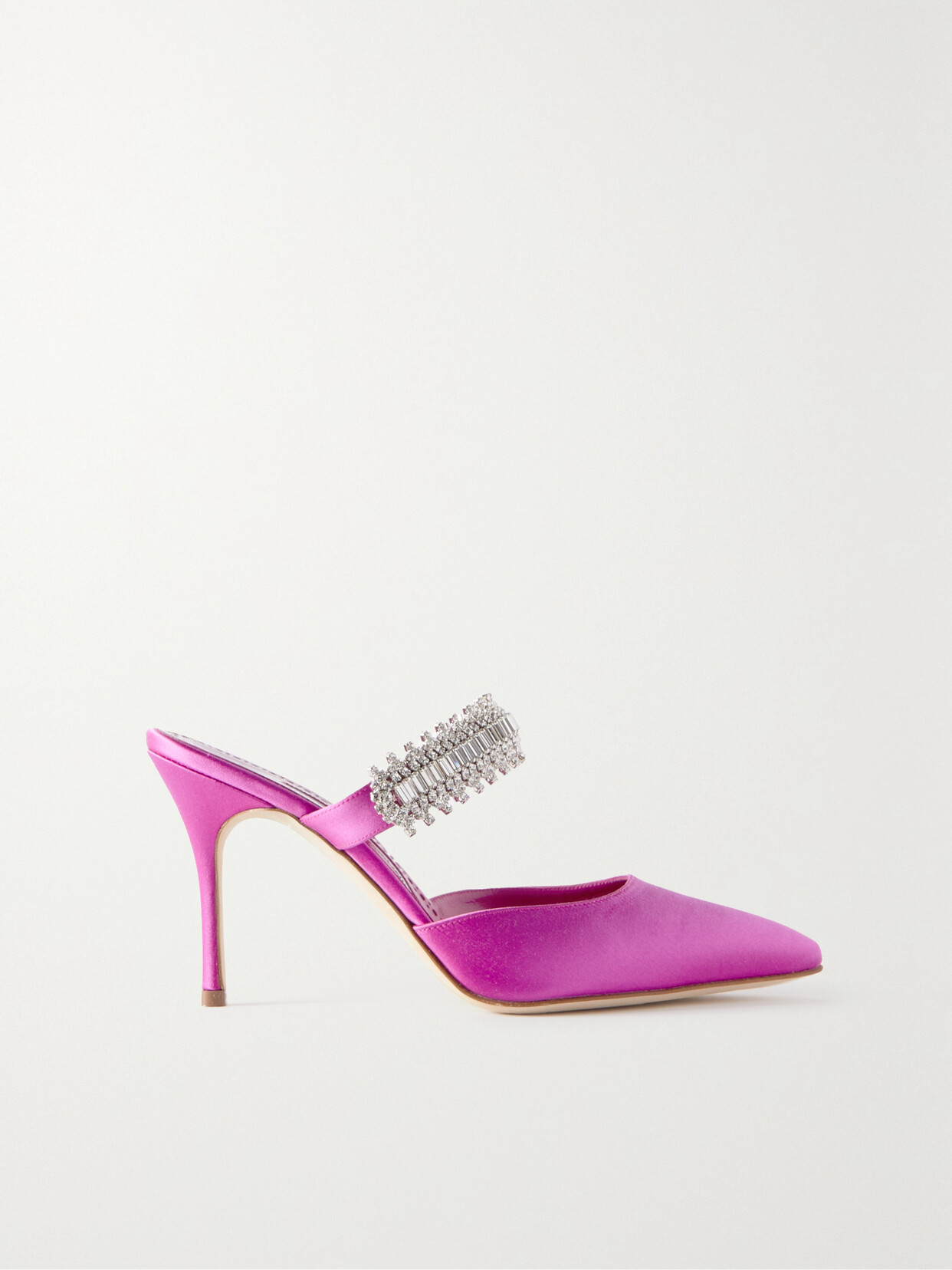 Manolo Blahnik Lutara 105 Crystal-embellished Satin Mules