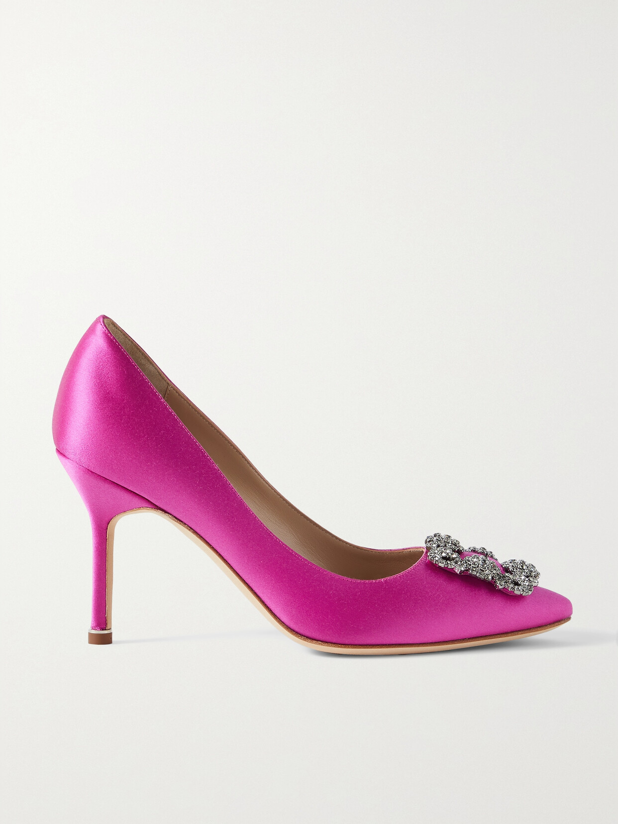 Manolo Blahnik Hangisi 90 Embellished Satin Pumps In Pink | ModeSens