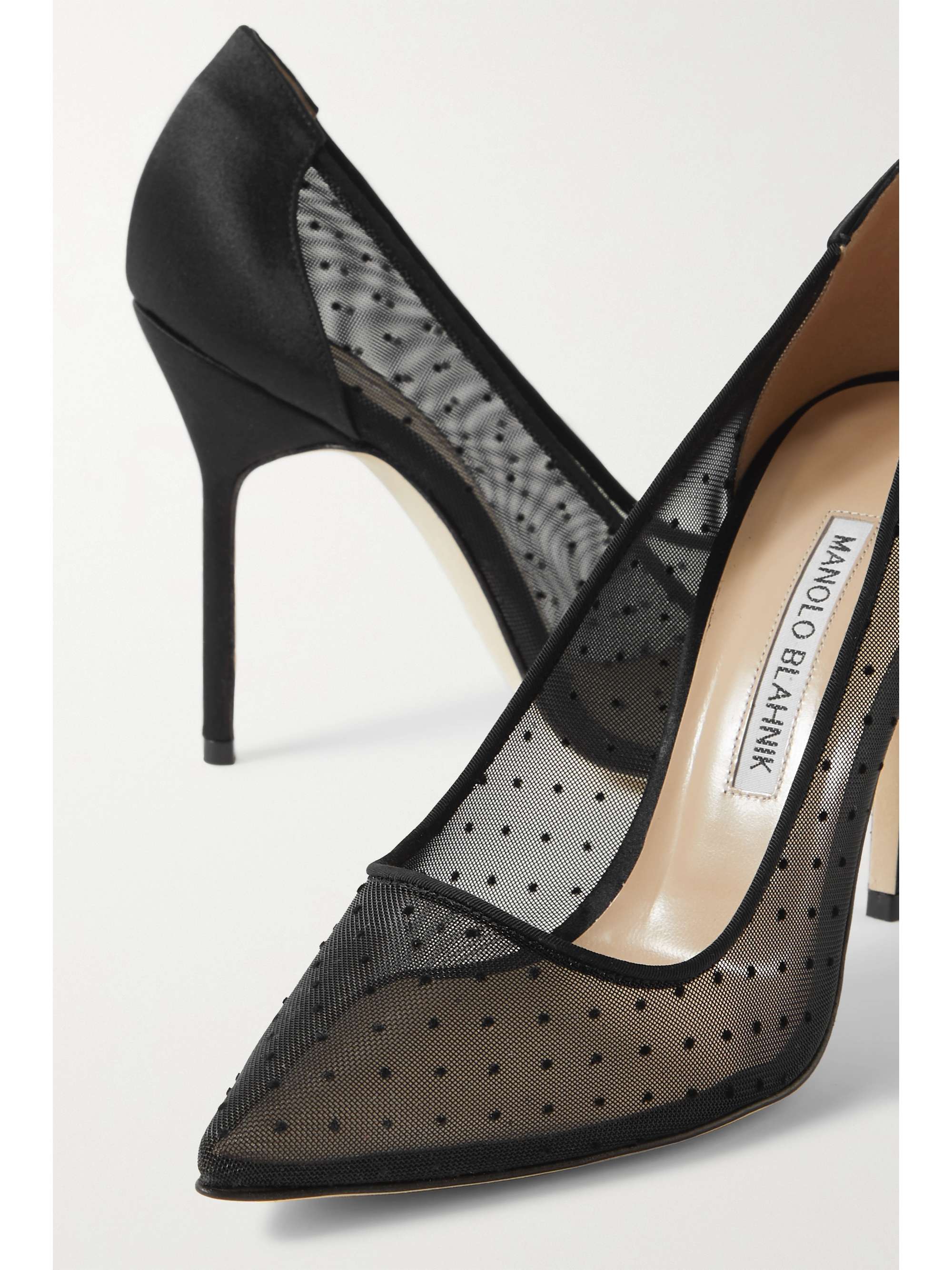 Black BB 105 satin-trimmed flocked mesh 