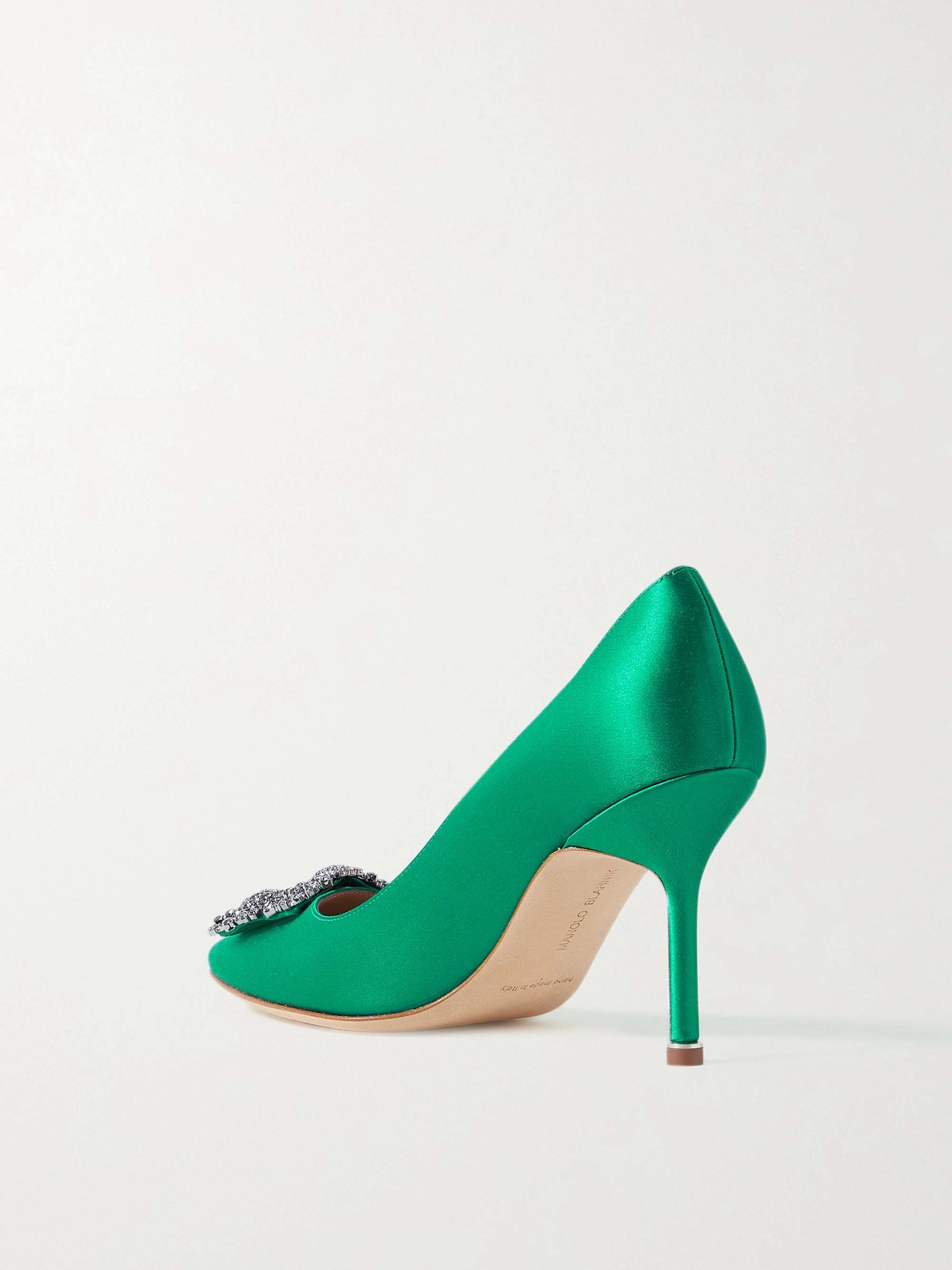 MANOLO BLAHNIK Hangisi 90 crystal-embellished satin pumps