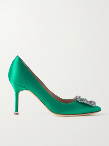 MANOLO BLAHNIK Hangisi 90 crystal-embellished satin pumps