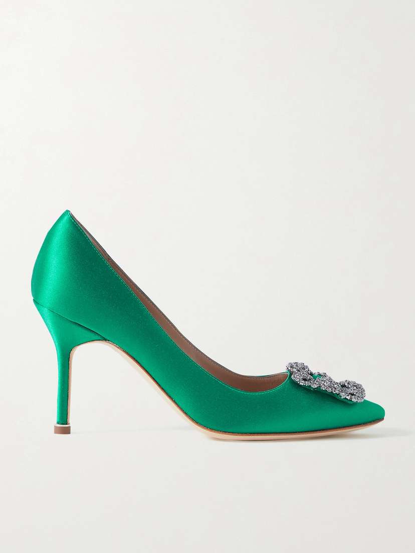 Manolo Blahnik Hangisi 90 Crystal-embellished Satin Pumps