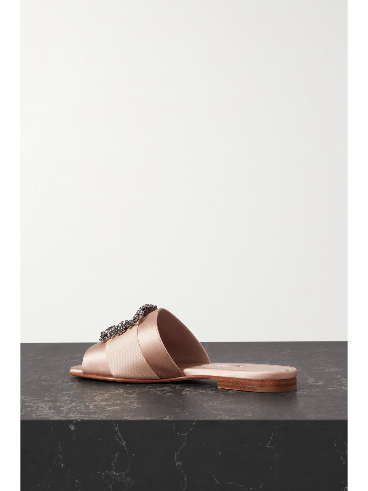 MANOLO BLAHNIK MARTAMOD EMBELLISHED GROSGRAIN-TRIMMED SATIN SLIDES 
