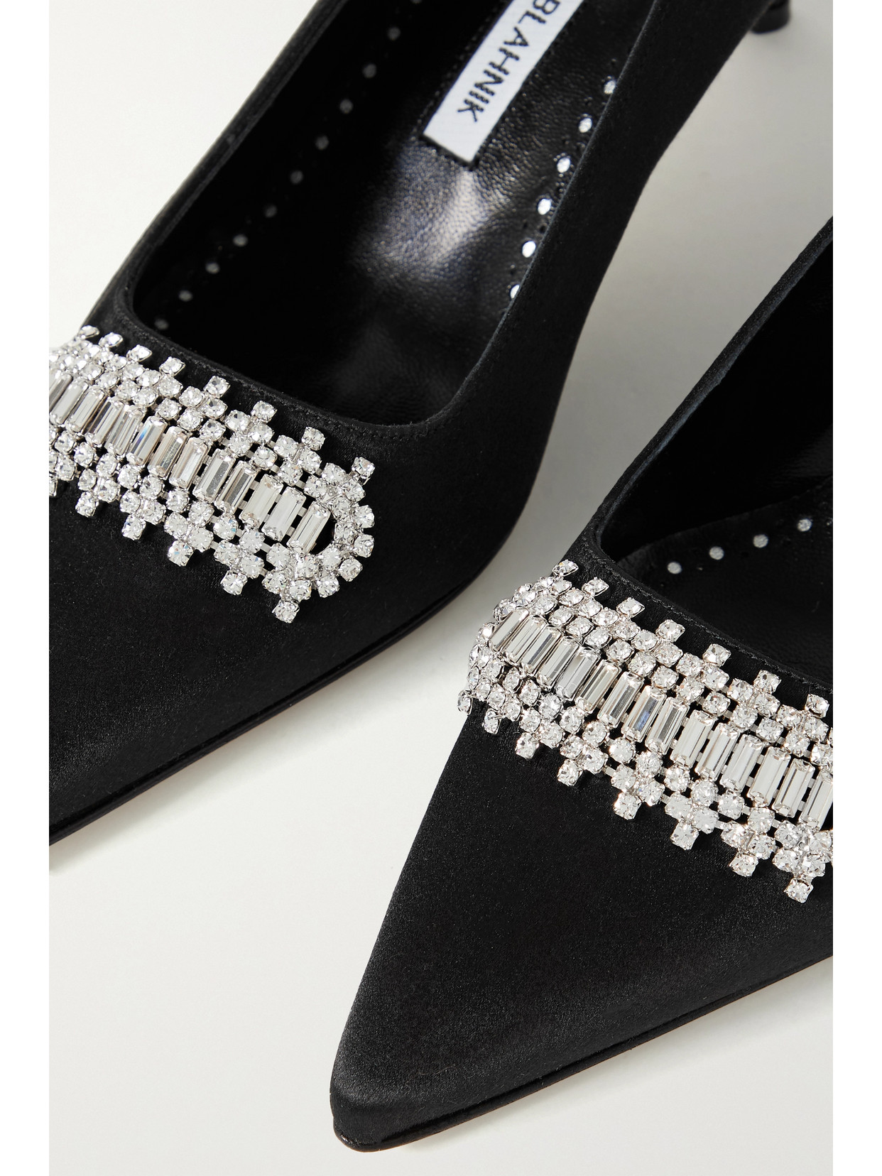 MANOLO BLAHNIK BOTTARA 50 CRYSTAL-EMBELLISHED SATIN PUMPS