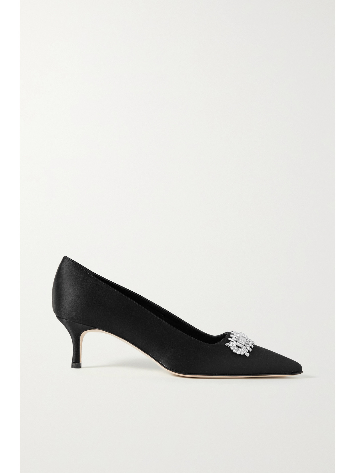 MANOLO BLAHNIK BOTTARA 50 CRYSTAL-EMBELLISHED SATIN PUMPS