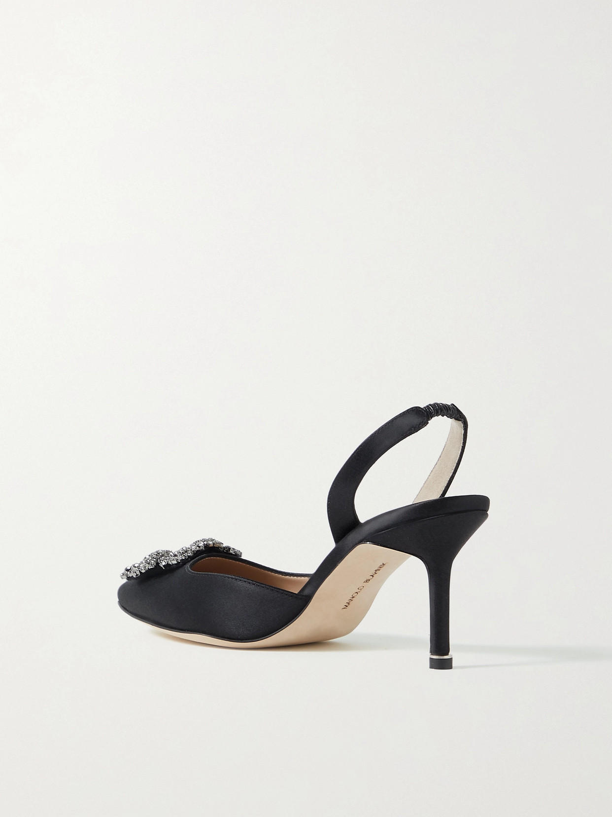 Shop Manolo Blahnik Hangisli 70 Embellished Satin Slingback Pumps In Black