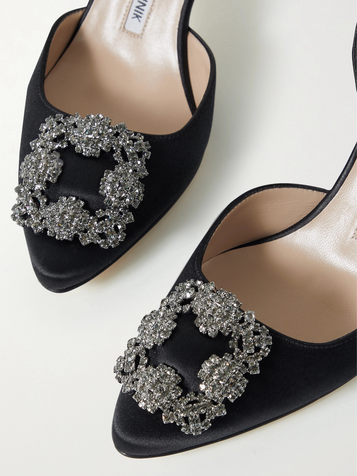 Shop Manolo Blahnik Hangisli 70 Embellished Satin Slingback Pumps In Black