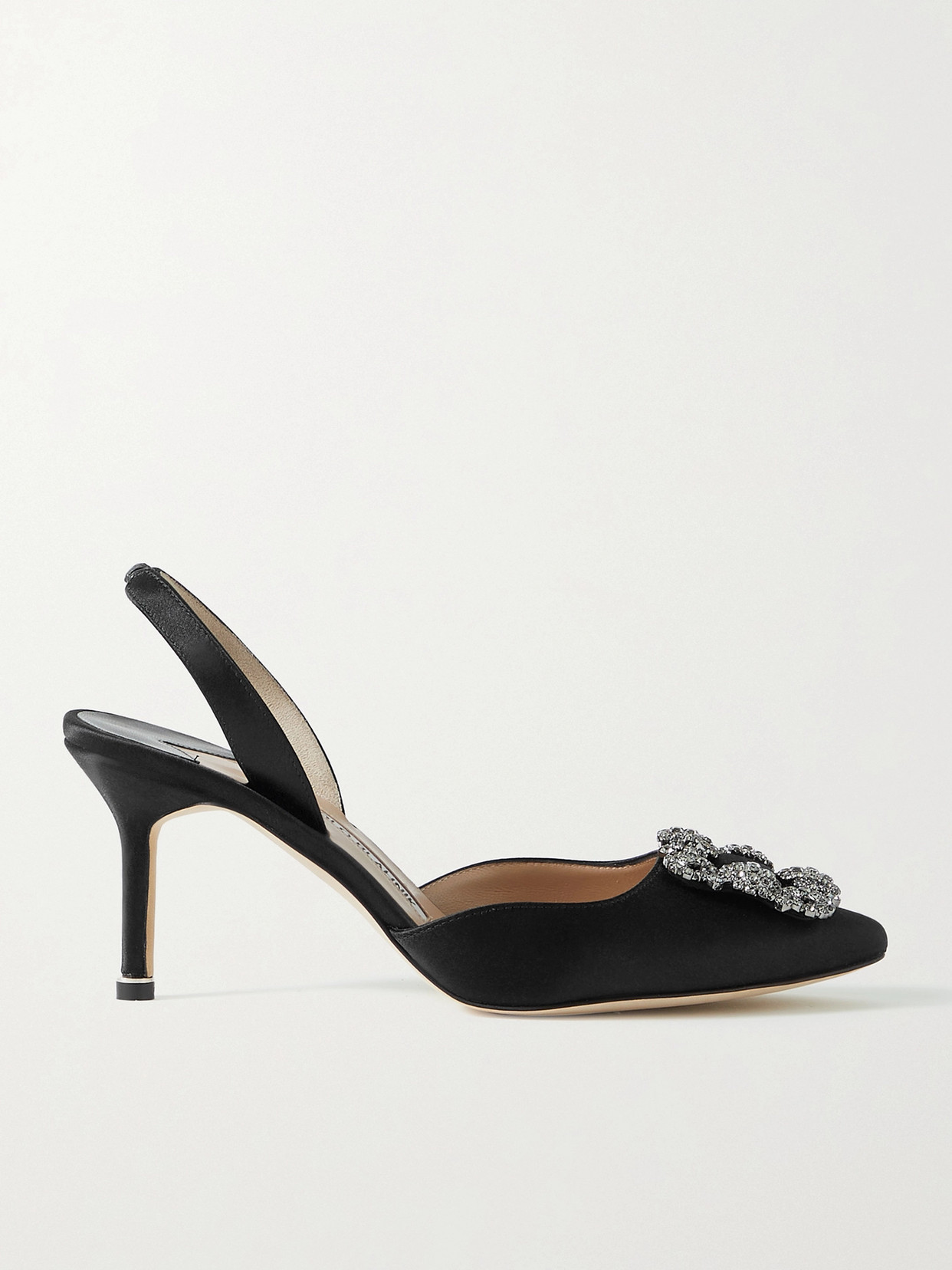 Shop Manolo Blahnik Hangisli 70 Embellished Satin Slingback Pumps In Black