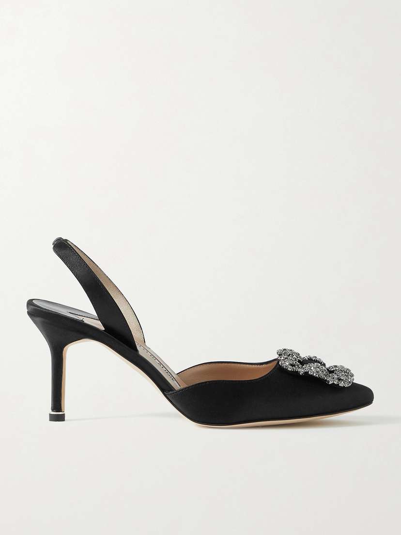 Manolo Blahnik Hangisli 70 Embellished Satin Slingback Pumps