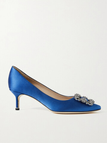 MANOLO BLAHNIK Hangisi 50 crystal-embellished satin pumps