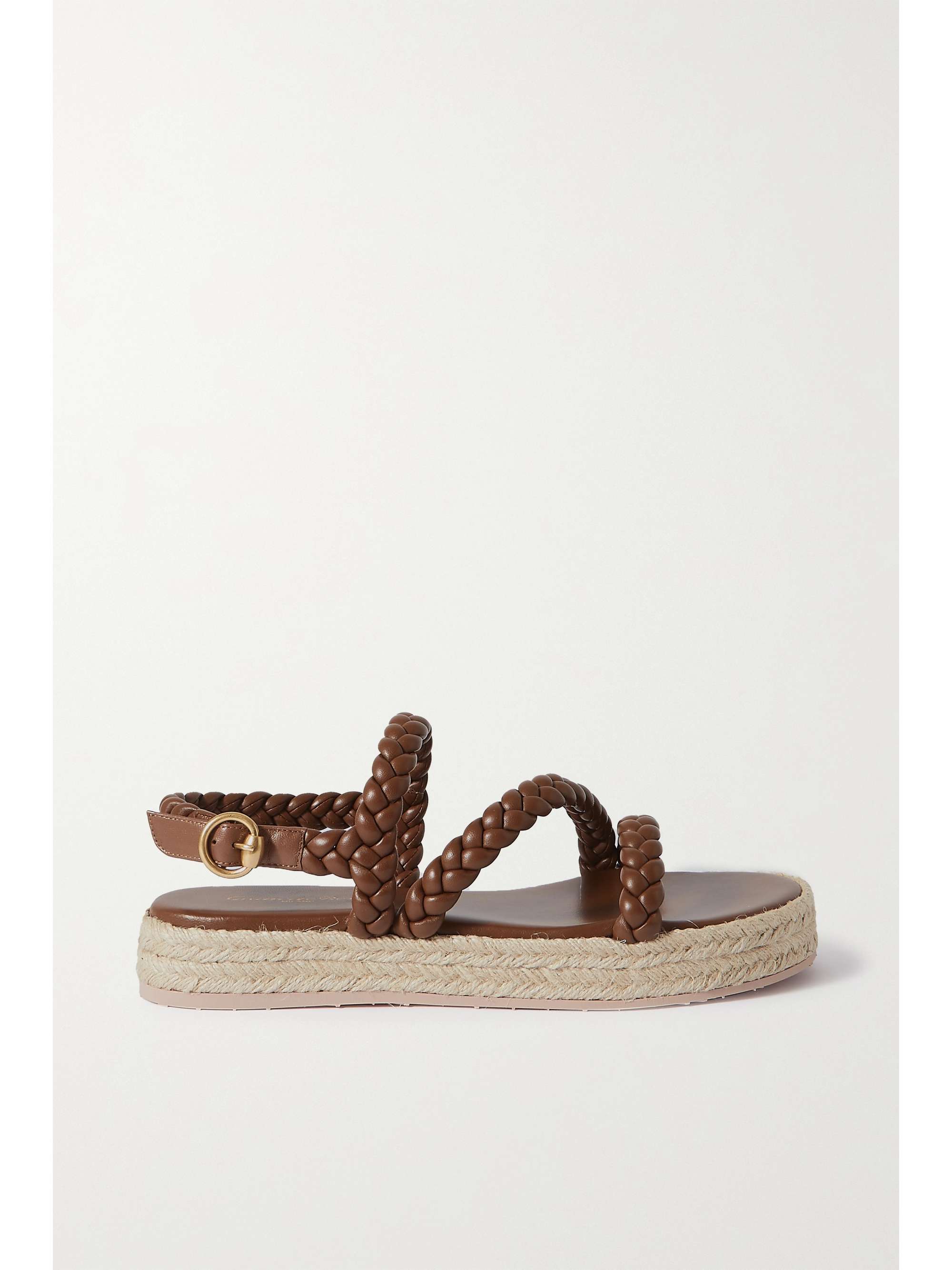 Tan Braided leather espadrille sandals 